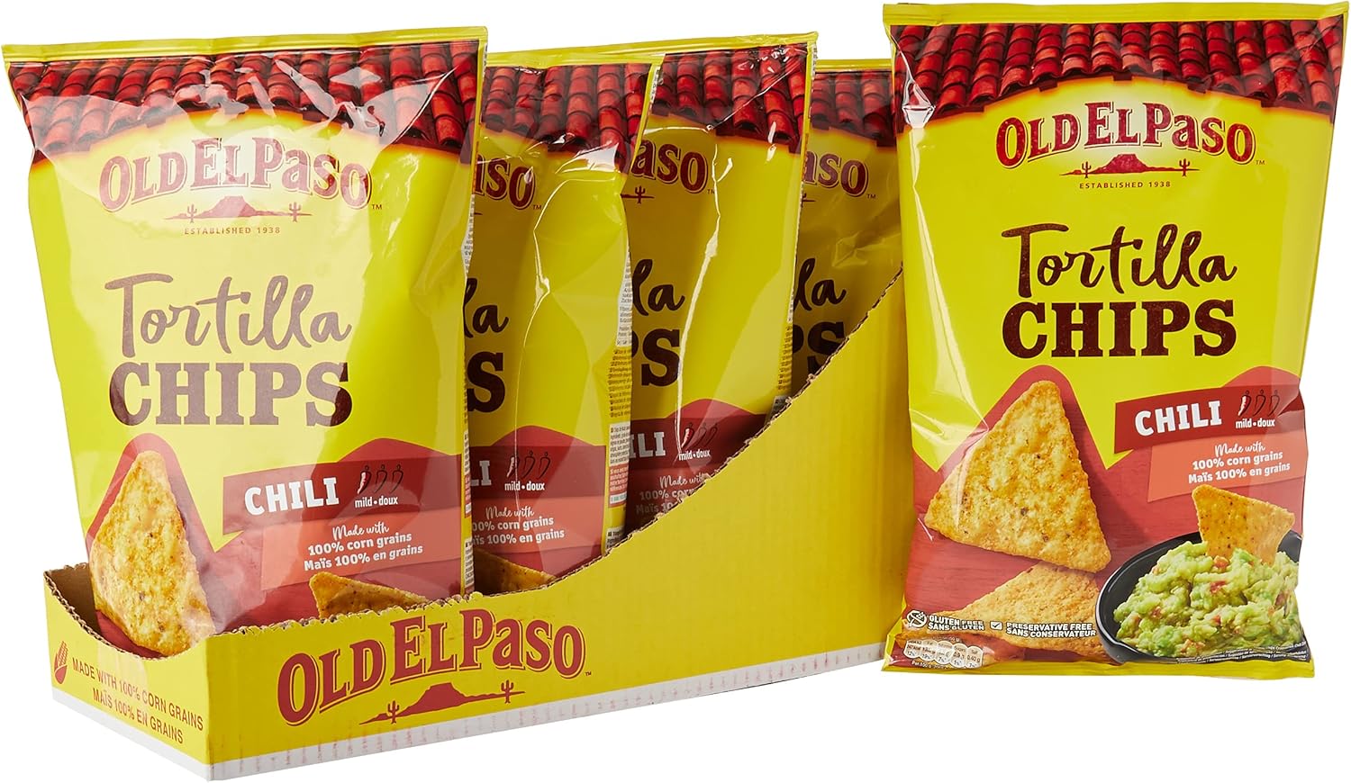 Old El Paso Gluten Free Crunchy Chilli Tortilla Chips 185g (Pack of 5)