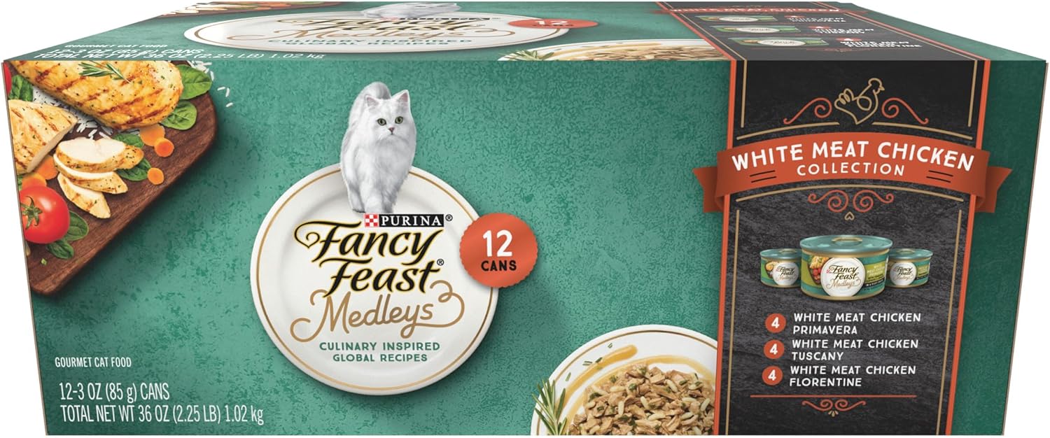 Purina Fancy Feast Wet Cat Food Variety Pack, Medleys White Meat Chicken in Sauce Collection - (Pack of 12) 3 oz. Cans
