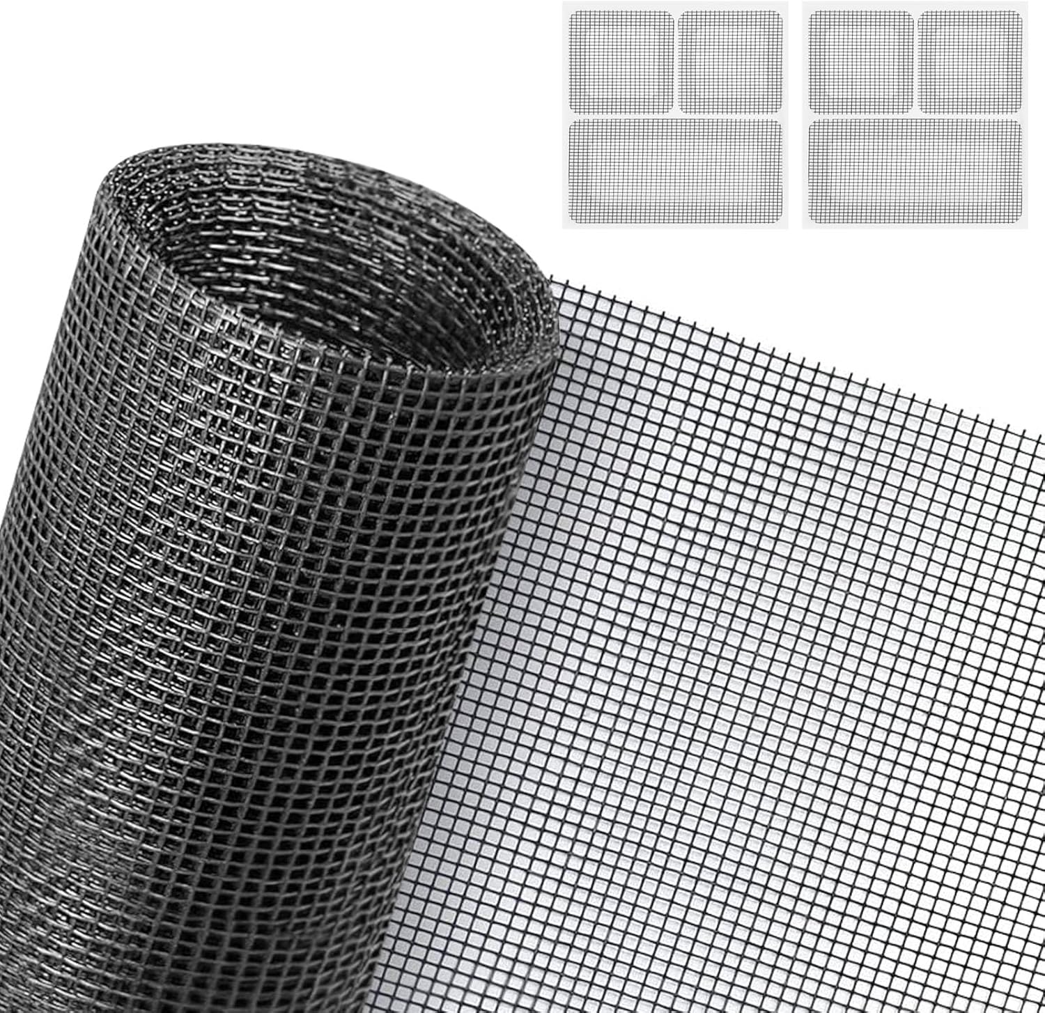 AXFEE Fly Screens for Windows, 130 x 150cm Insect Mesh, Adjustable DIY Fly Screen Mesh with 2 Window Screen Repair Patches, Windows Doors and Patio Screens for Flies, Mosquitoes, Bugs (Black)