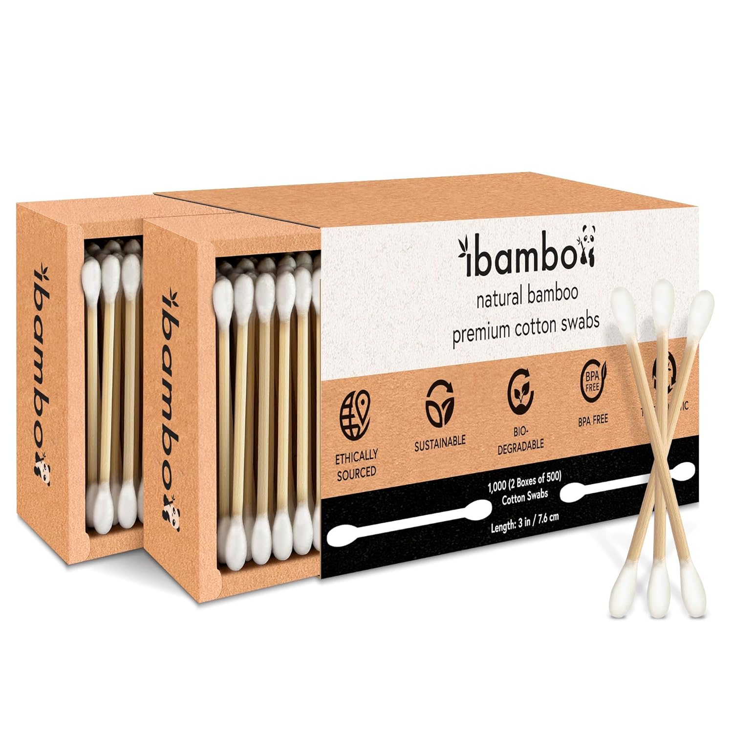 100% Bamboo Cotton Swabs (1000-Pack) | Double Tipped Organic Cotton Swabs for Ears | Biodegradable Beauty & Personal Care Items | FSC Certified & Hypoallergenic | For All Ages & Pets