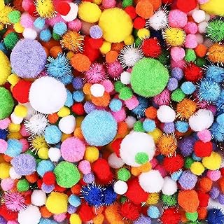HEHALI 1000pcs Multicolor Pom Pom Balls, Assorted Sizes & Colors Pompoms for Arts and Craft Making Decorations