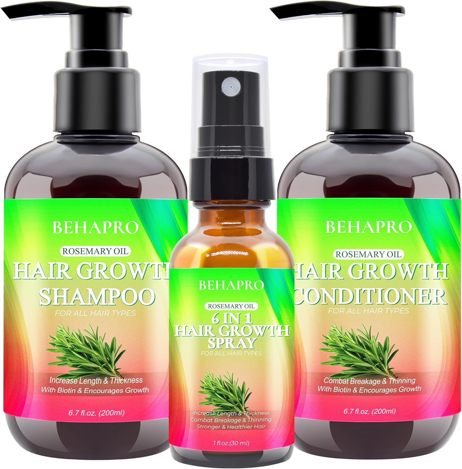 Hair Growth Shampoo and Conditioner Sets w/6 in 1 Heat Protectant Spray,Rosemary Oil Biotin Keratin Caffeine Sulfate Free Hair Thickening Products for Thinning Hair & Hair Loss,Gifts for Women Men