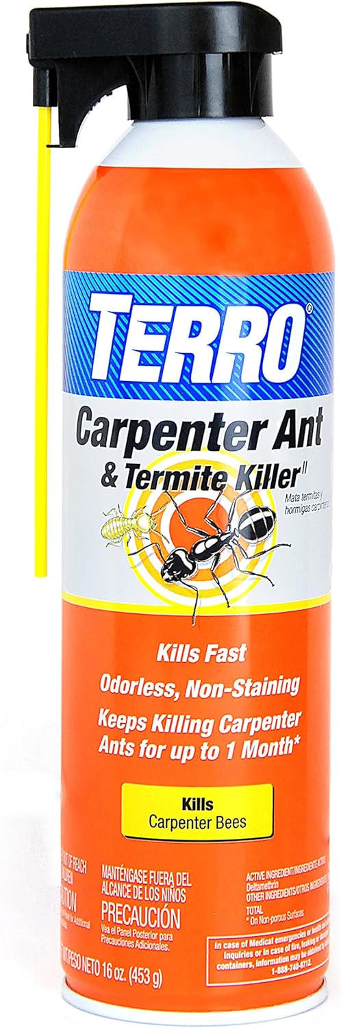 TERRO T1901-6 Ready to Use Indoor and Outdoor Carpenter Ant, Termite, and Carpenter Bee Killer Aerosole Spray - 16 Ounces