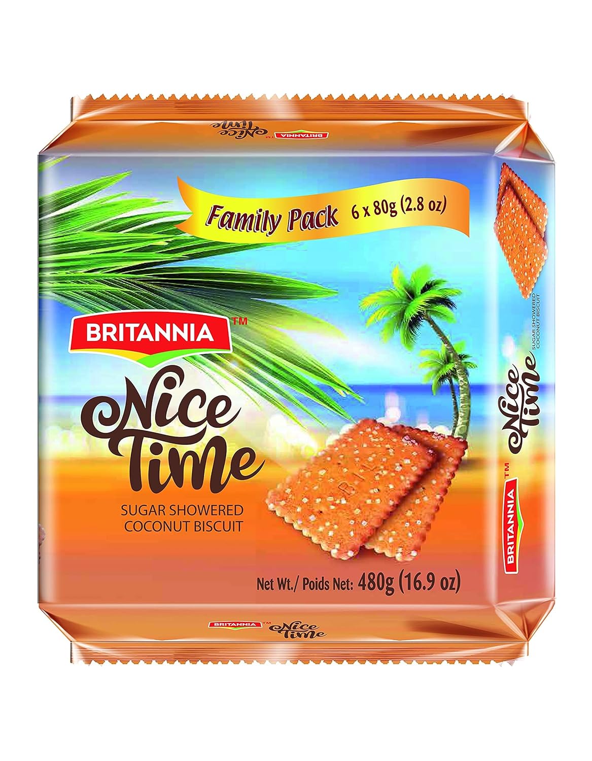 Britannia Nice Time 16.9oz (480g) - Delicious Coconut Biscuit Crunchy - Kids Favorite Breakfast & Tea Time Snacks (Pack of 1)