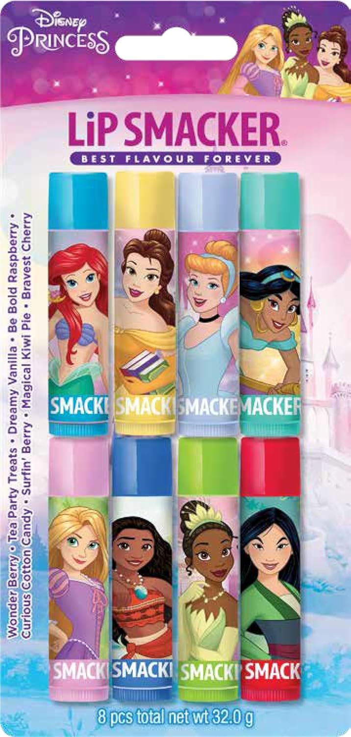 Lip Smacker Disney Princess Party Pack, 8 Flavoured Lip Glosses for Kids Inspired by Disney Princesses, Clear, Moisturizing and Refreshing