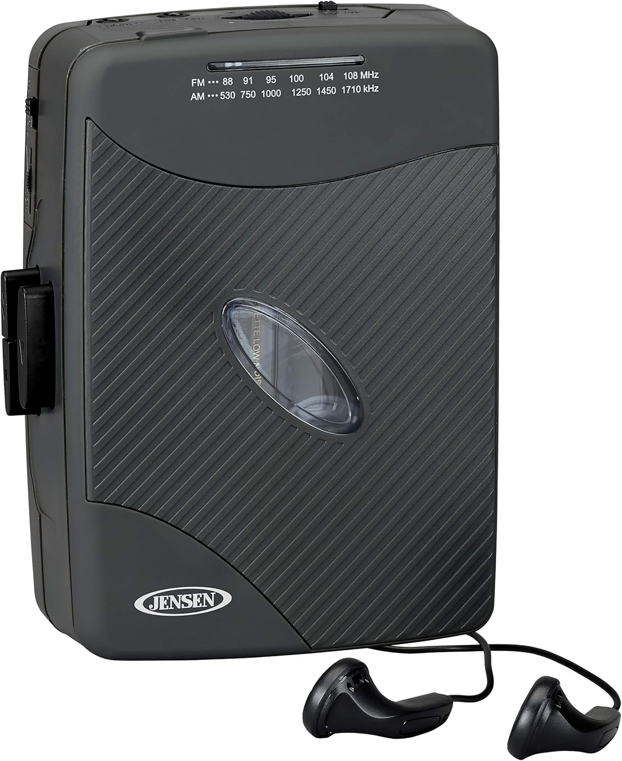 JENSEN Portable Cassette Player, Simple Retro Compact Style with AM/FM Radio, Detachable Belt Clip, and Stereo Earbuds Included