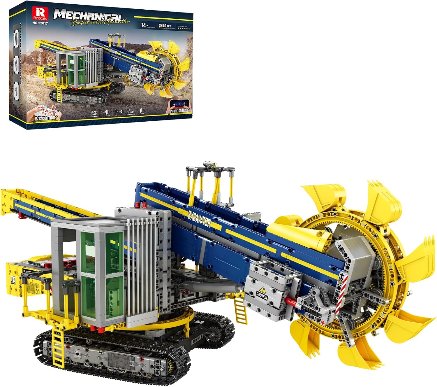 Reobrix RC Bucket Wheel Excavator Building Blocks Set, APP/Remote Control Construction Vehicle Model Kit for Adult, Technic Engineering Car Toys Gifts for Boys Childs Teens 14+ (3970 PCS)