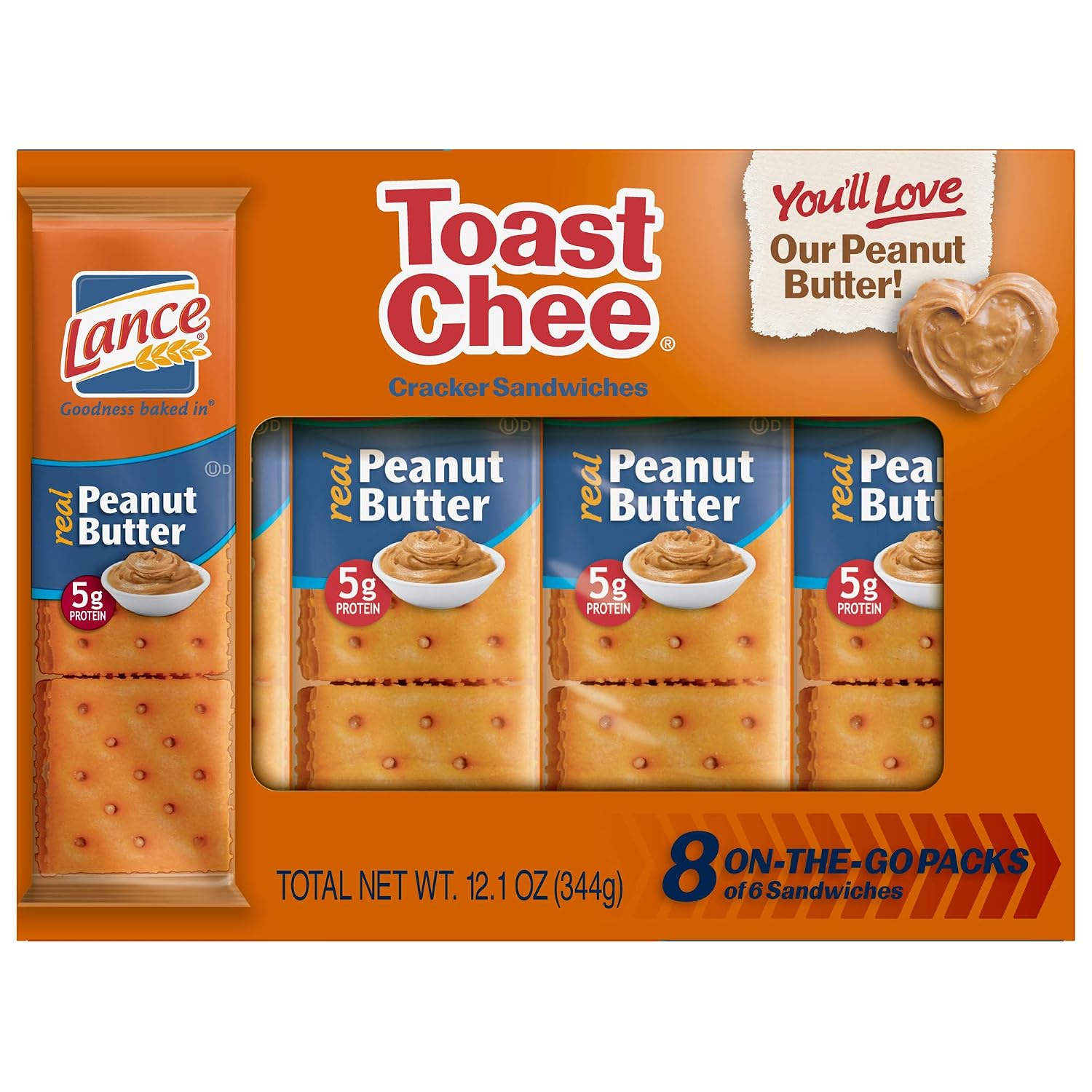 Lance Toast Chee Crackers with Real Peanut Butter, 6 Crackers/pack (8 Pack Tray) 12 Oz. Net
