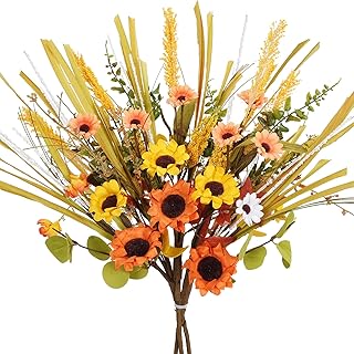 GTIDEA 20.8" Fall Flowers Artificial Silk Mums Fake Daisy Faux Orange Flowers Autumn Flowers Arrangement for Home Kitchen Wedding Floral Party Vase Decor (3 Pcs)