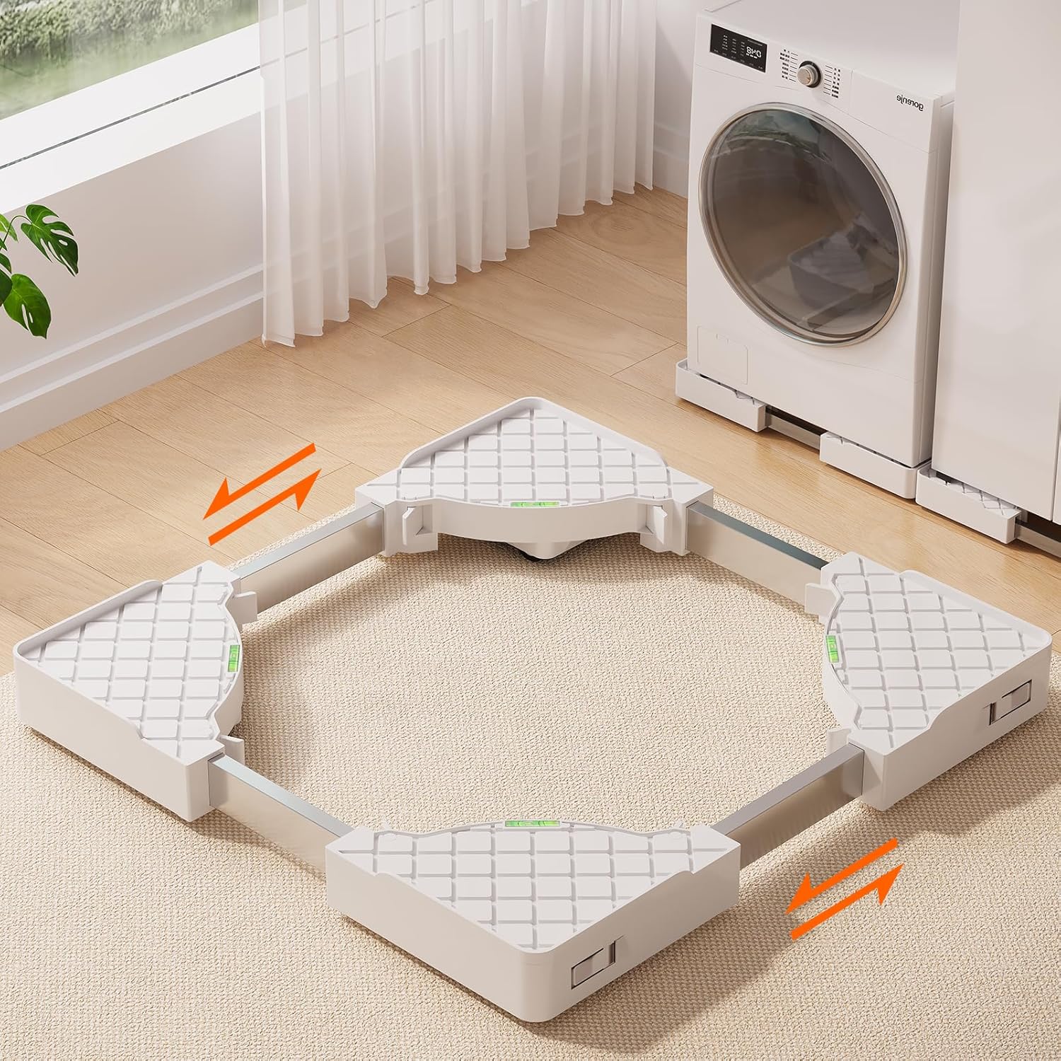 Adjustable Appliance Rollers Heavy Duty, Mobile Mini Fridge Stand Washer and Dryer Stand with 16 Hidden Silent Locking Wheels, Anti Vibration Washing Machine Pedestal Multi-Functional Base for Dryer