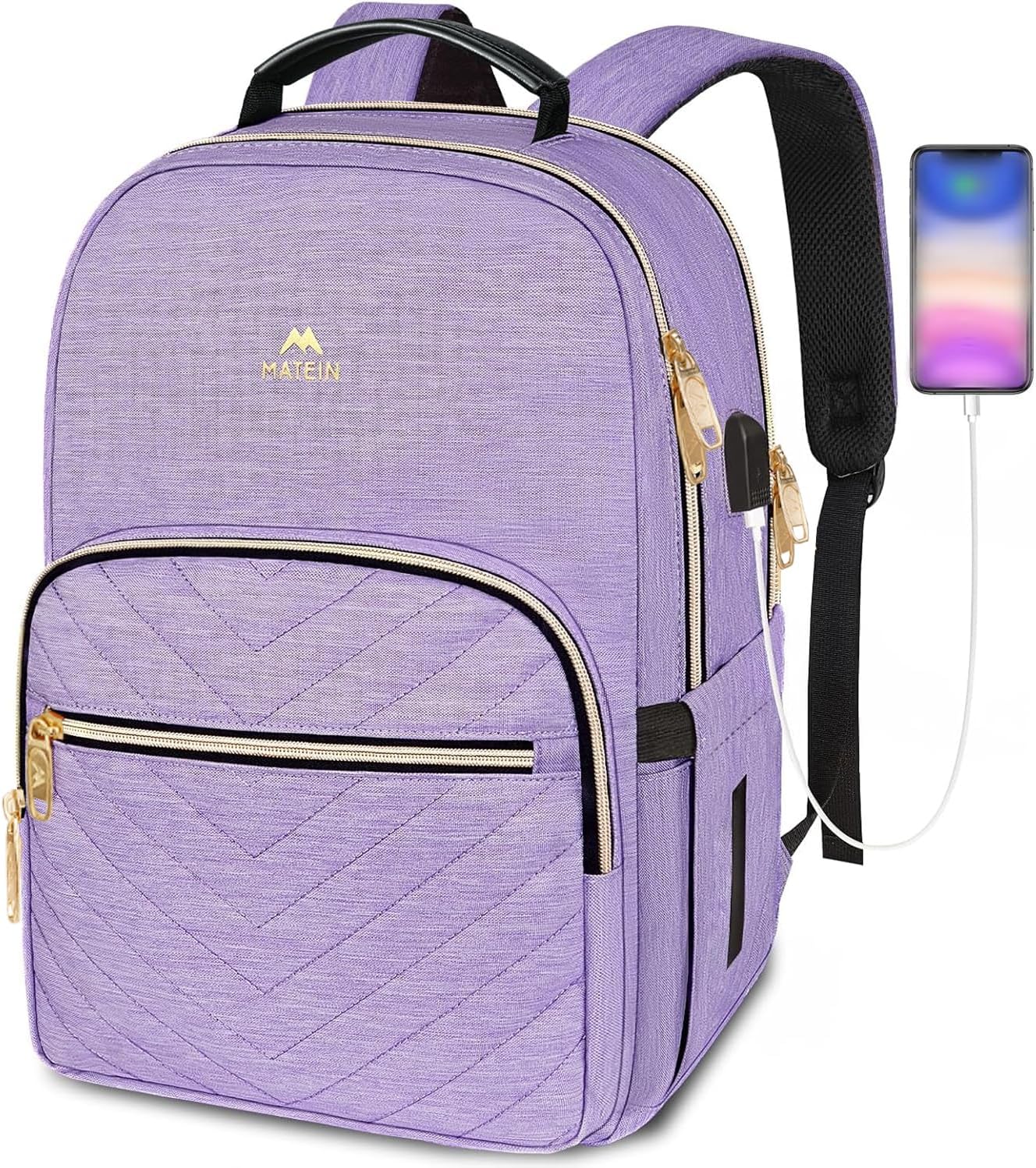 MATEIN Laptop Backpack for Women, School Backpack Bag 15.6 Inch Lightweight for Travel Work With USB Charging Port Waterproof, Anti theft Rucksack Girls Ladies for University College Large, Purple