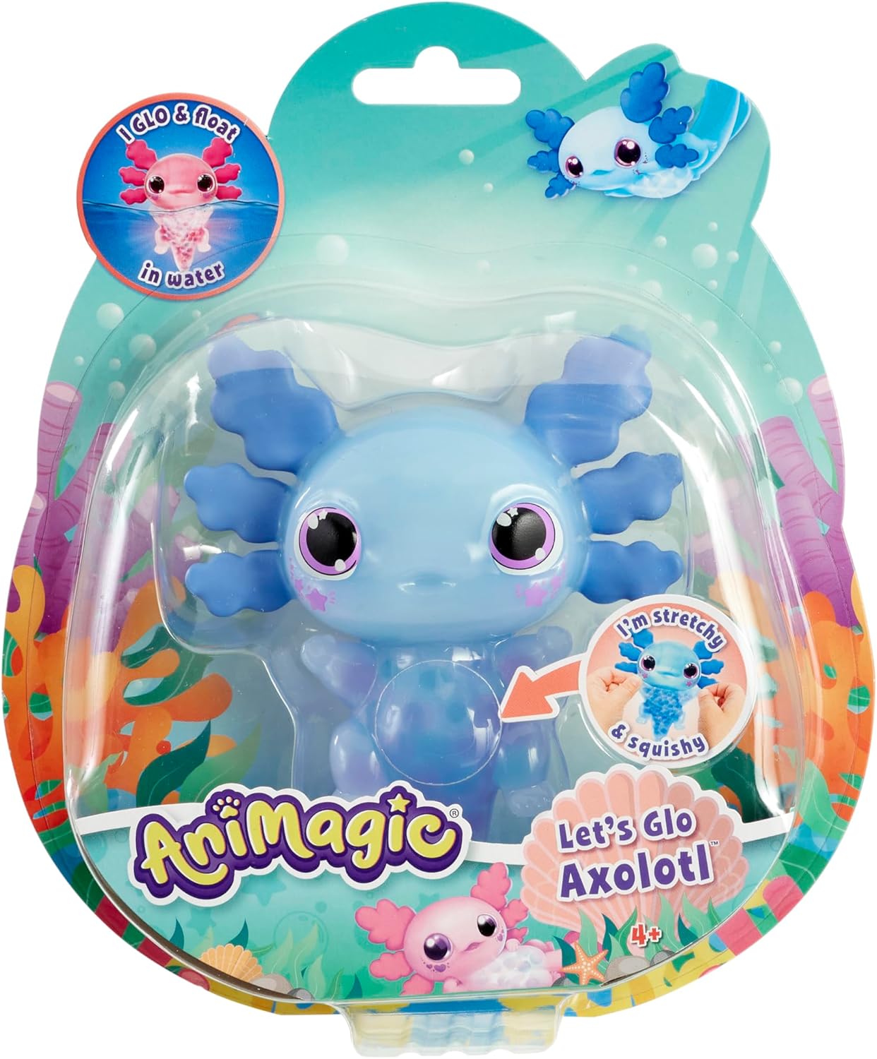 Animagic: Lets Glo Axolotl - Blue | Your Glowing, Floating, Squishy Best Friend | Drop In Water To Watch Them Glow! | Interactive Electronic Pet | For Kids Ages 4+