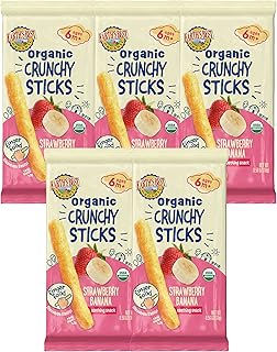 Earth's Best Organic Baby Food, Dissolvable Teething Snack for Babies 6 Months and Older, Strawberry Banana Crunchy Sticks, .56 oz Pack (Pack of 5)