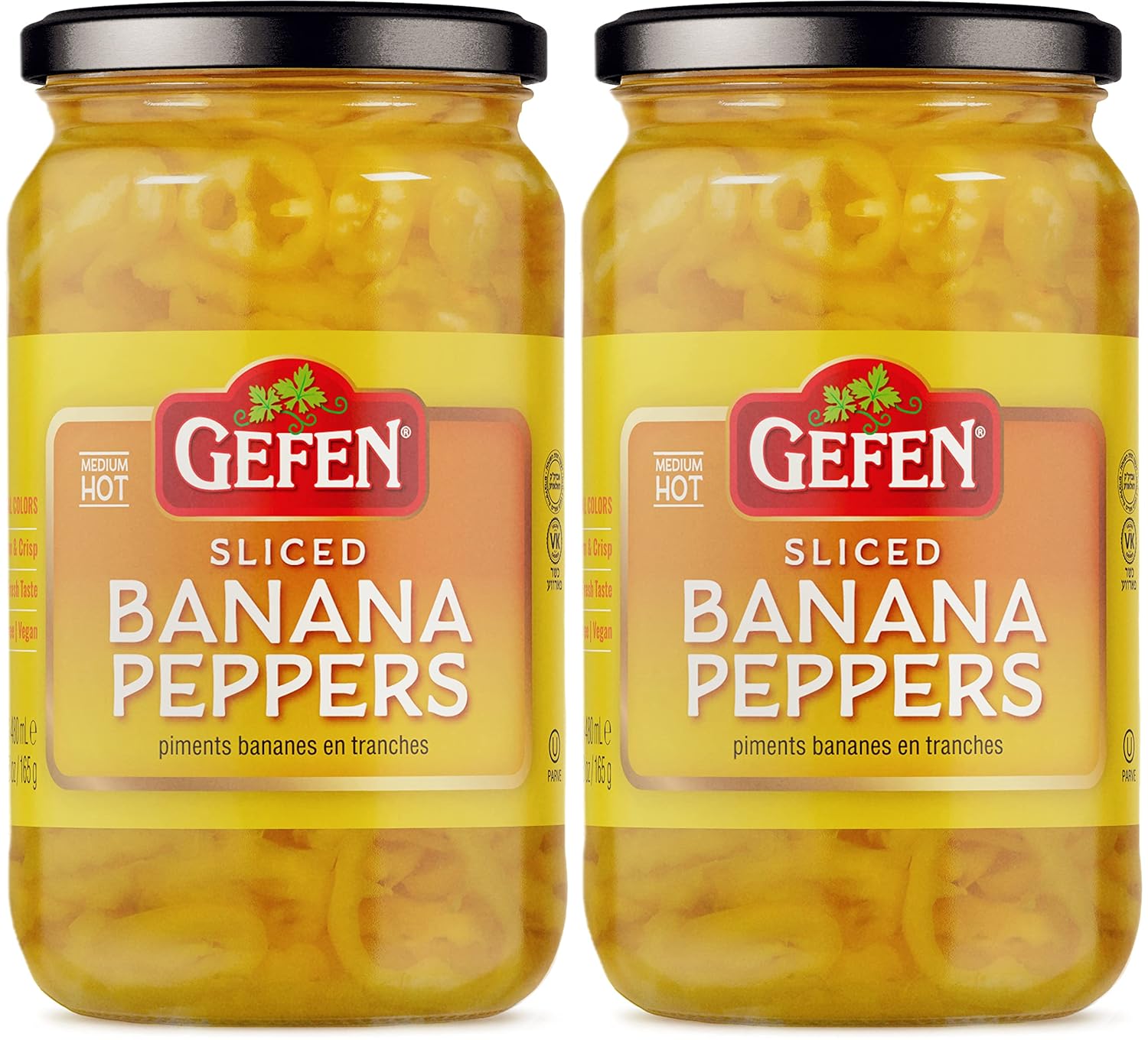 Gefen Deli Sliced Banana Pepper Rings, 16oz (2 Pack) | Mild Heat Hot Pepper Rings | No Stems | Perfect for Sandwiches, Salads, Nachos, and Delectable Appetizers | Certified Kosher