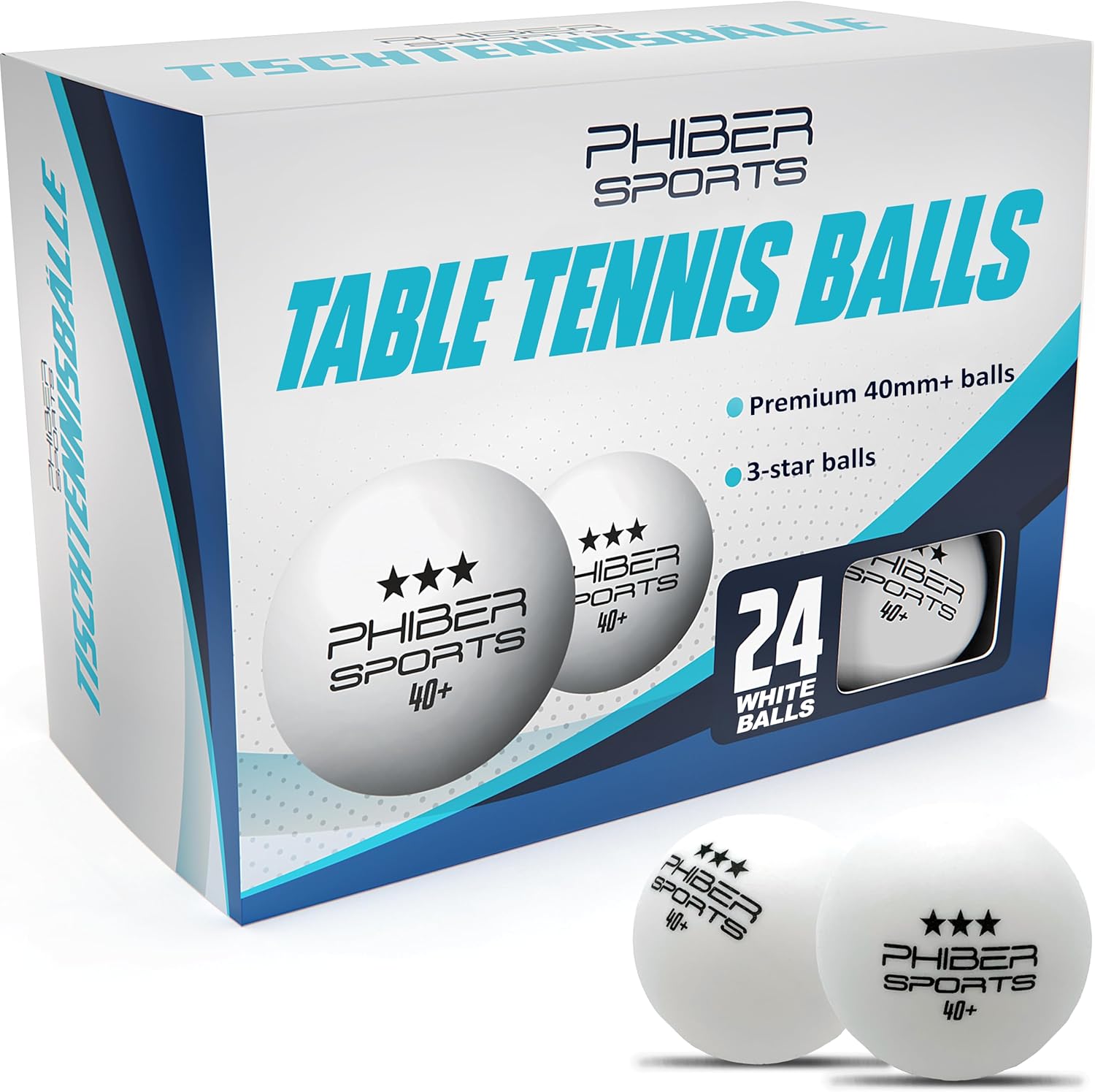 Table Tennis Balls 40+ Premium 3-Star - Perfect Playing Characteristics – Ideal for Beginners, Families, and Professionals – Made According to Competition Standards