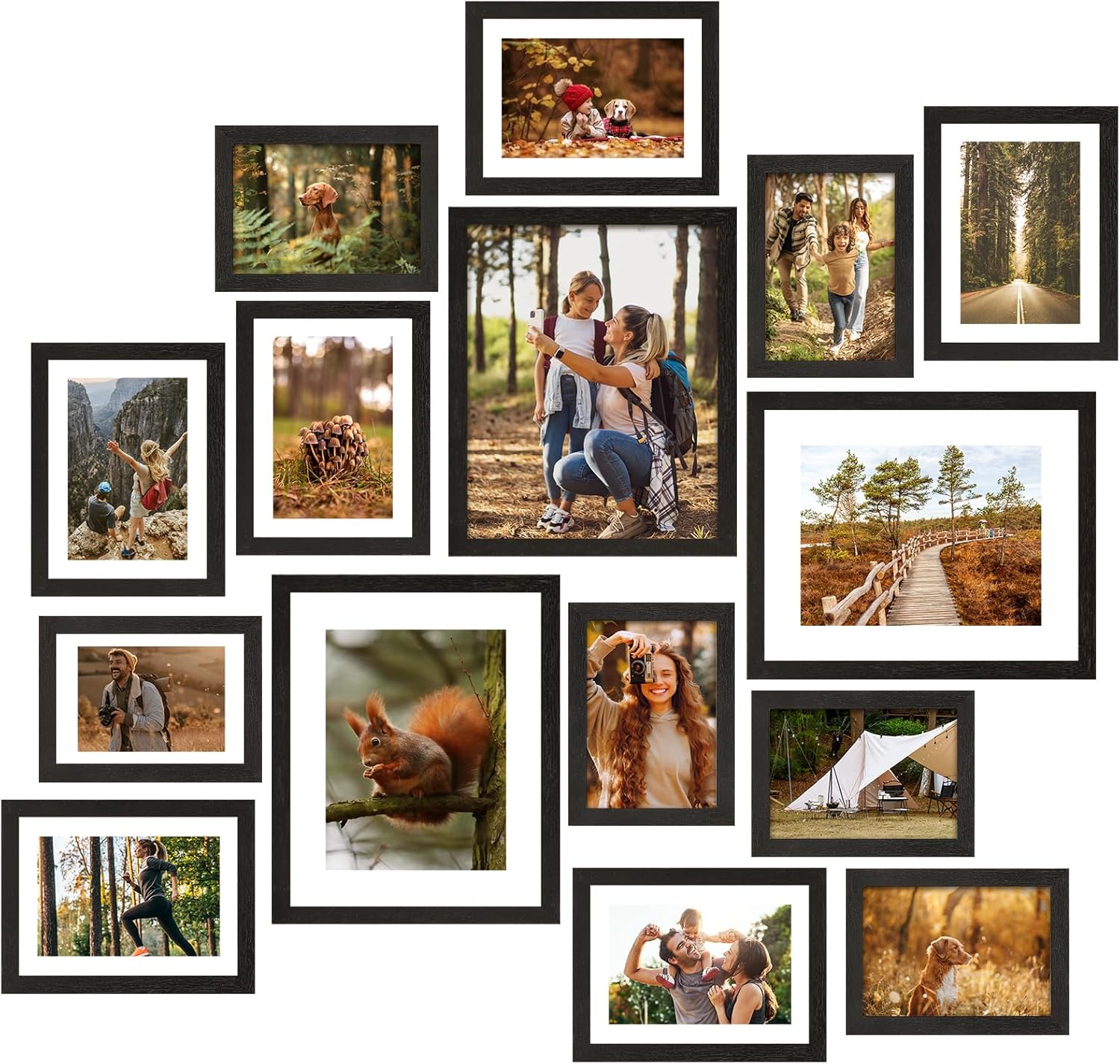 Fixwal Picture Frames Set, 15 Pack Black Picture Frames Collage Wall Decor for Assorted Photos, Three 8x10, Six 5x7, Six 4x6 for Wall Hanging or Tabletop Display