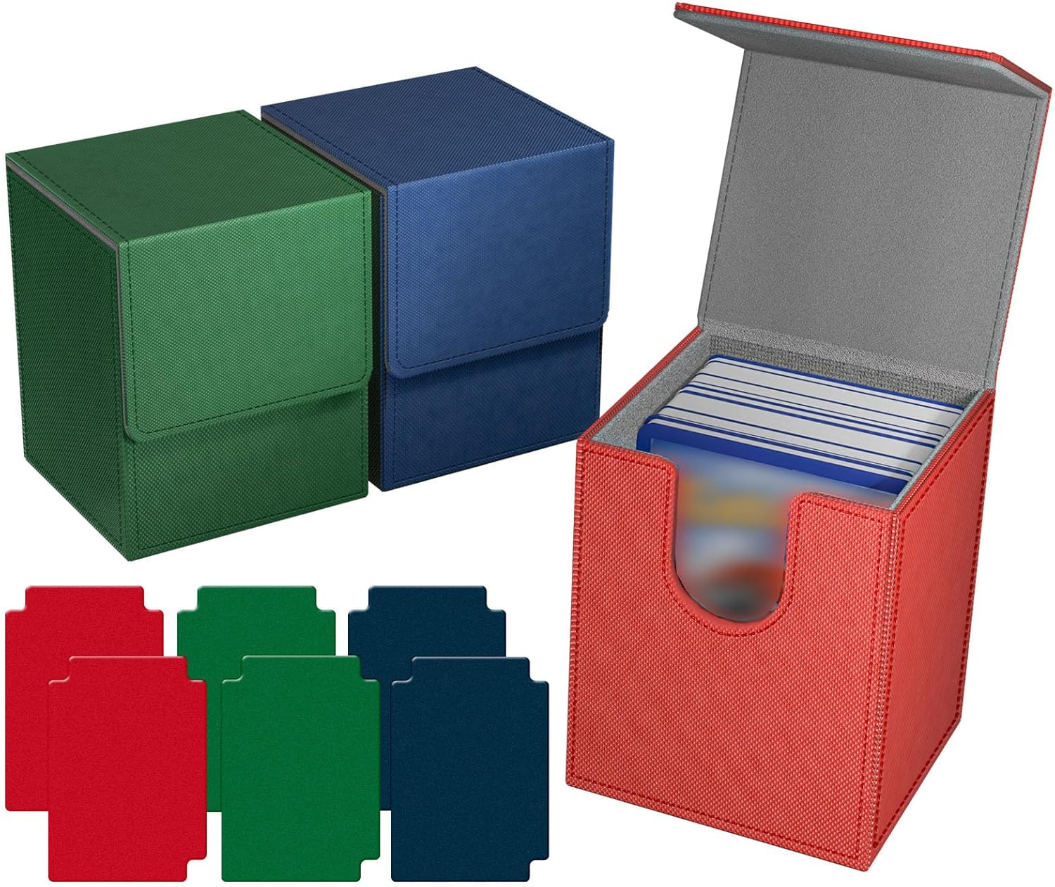 NUMINA 3-Pack Card Deck Box – Holds 400+ Unsleeved Cards, PU Leather Storage with 6 Dividers, Magnetic Closure, Compatible with MTG/TCG (3 Colors)