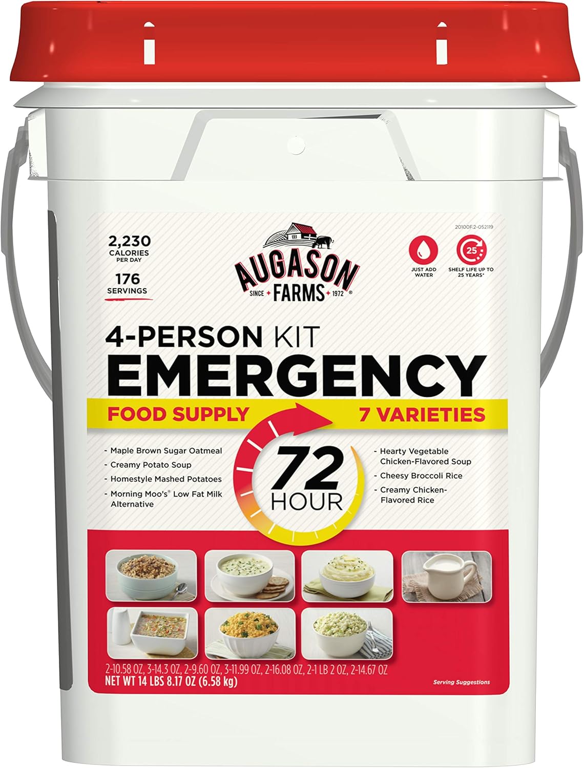 AUGASON FARMS Emergency Food Supply Bucket, 176 Servings, Dehydrated Meal Kit, Variety Pail, Long Shelf Life Just-Add-Water Meals for Prepping, Disaster Survival, Camping, Hiking, and More