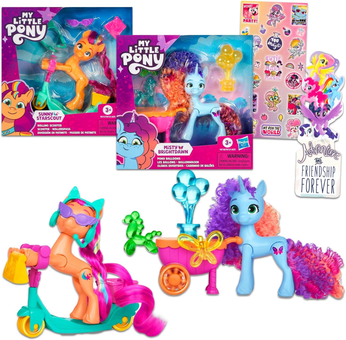My Little Pony Toy Figures Set for Girls - Bundle with 2 MLP Dolls Misty Brightdawn and Sunny Starscout with Accessories, Stickers, More | My Little Pony Figurine for Kids