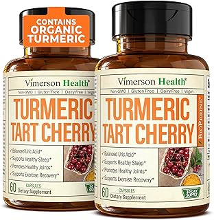 Turmeric Curcumin & Tart Cherry Extract Capsules with Black Pepper & Organic Tumeric. Tart Cherry Capsules Aid Uric Acid Balance, Joint Health, Muscle Health & Sleep. 2 Pack