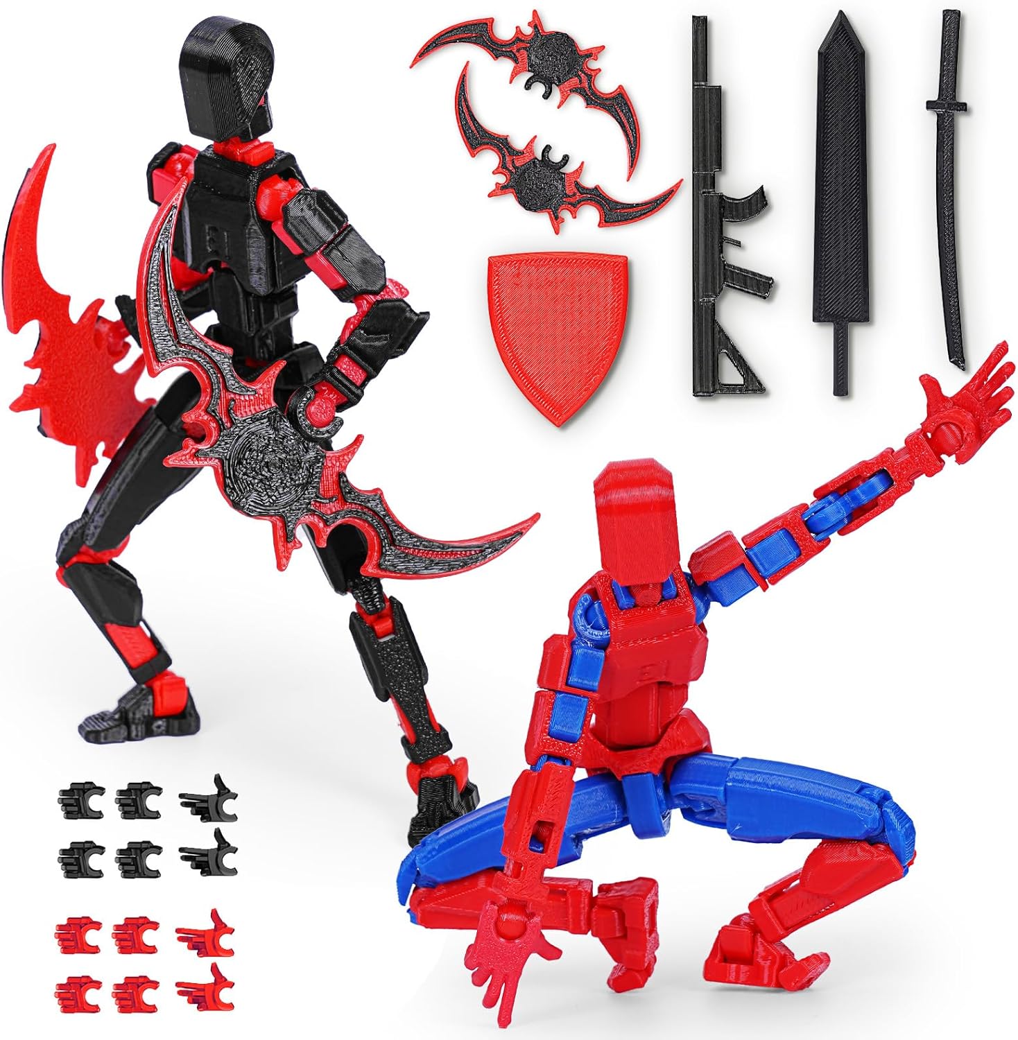 Starnearby 2PCS New T13 Assembly Completed Lucky 13 Action Figure Set, 13CM 3D Printed Titan 13 Action Figure Dummy13 with 5 Weapons & 6 Hands Sets, Kids' Presents Collectors Desktop Decorations