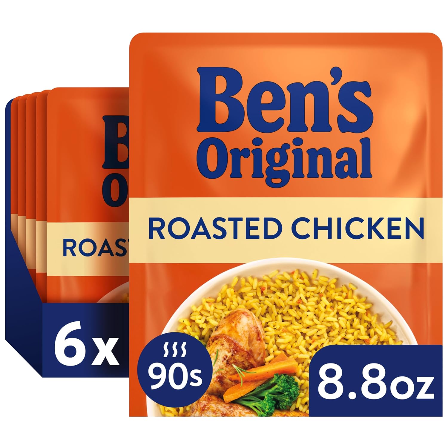BEN'S ORIGINAL Ready Rice Roasted Chicken Flavored Rice, Easy Dinner Side, 8.8 OZ Pouch (Pack of 6)