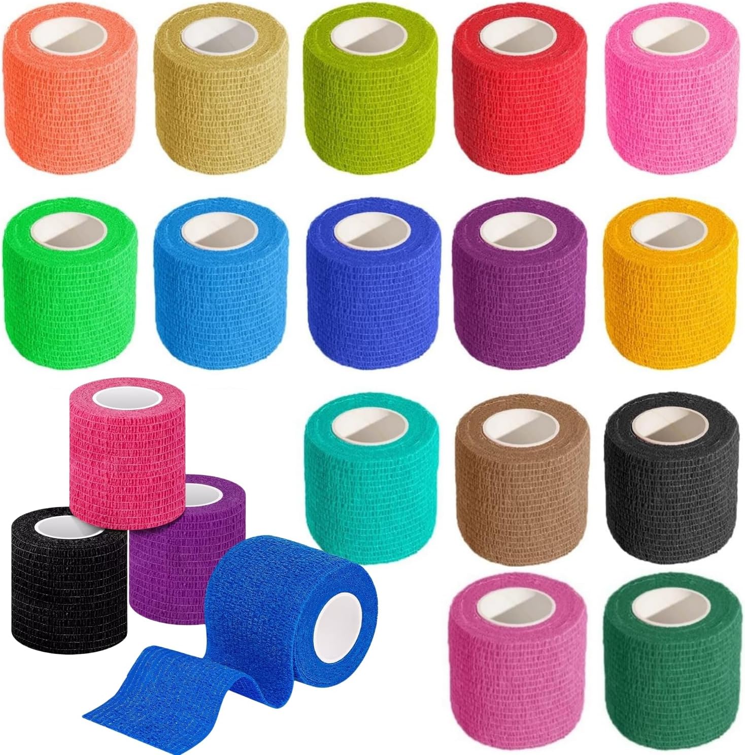 15 Pack Self-Adhesive Cohesive Bandage | 5cm x 4.5m (2" x 177") Elastic Football Sock Tape | Sports, First Aid, Medical & Vet Wrap | Strong Grip Tape for Injury Support & Protection