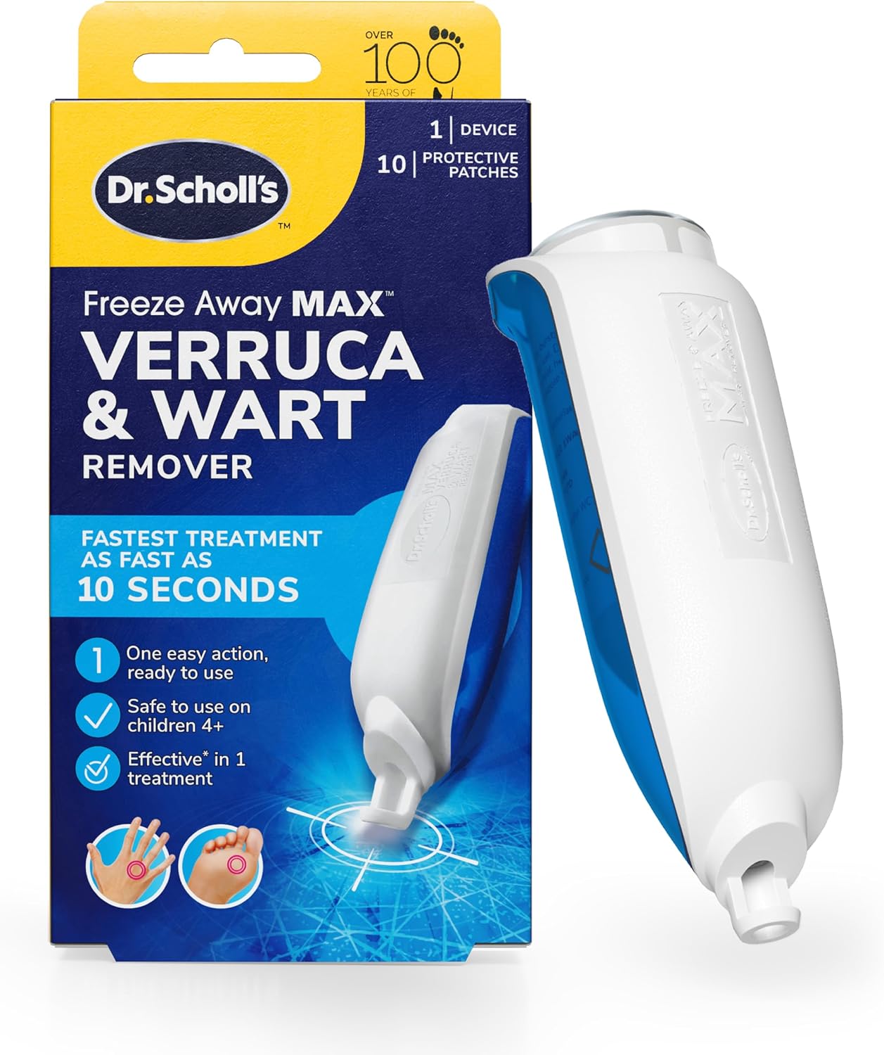 Dr. Scholl's Freeze Away Max Verruca and Wart Remover for Hands and Feet - As Fast As 10 Seconds to Treat Warts and Verrucas, Safe for Children Aged 4 and Above