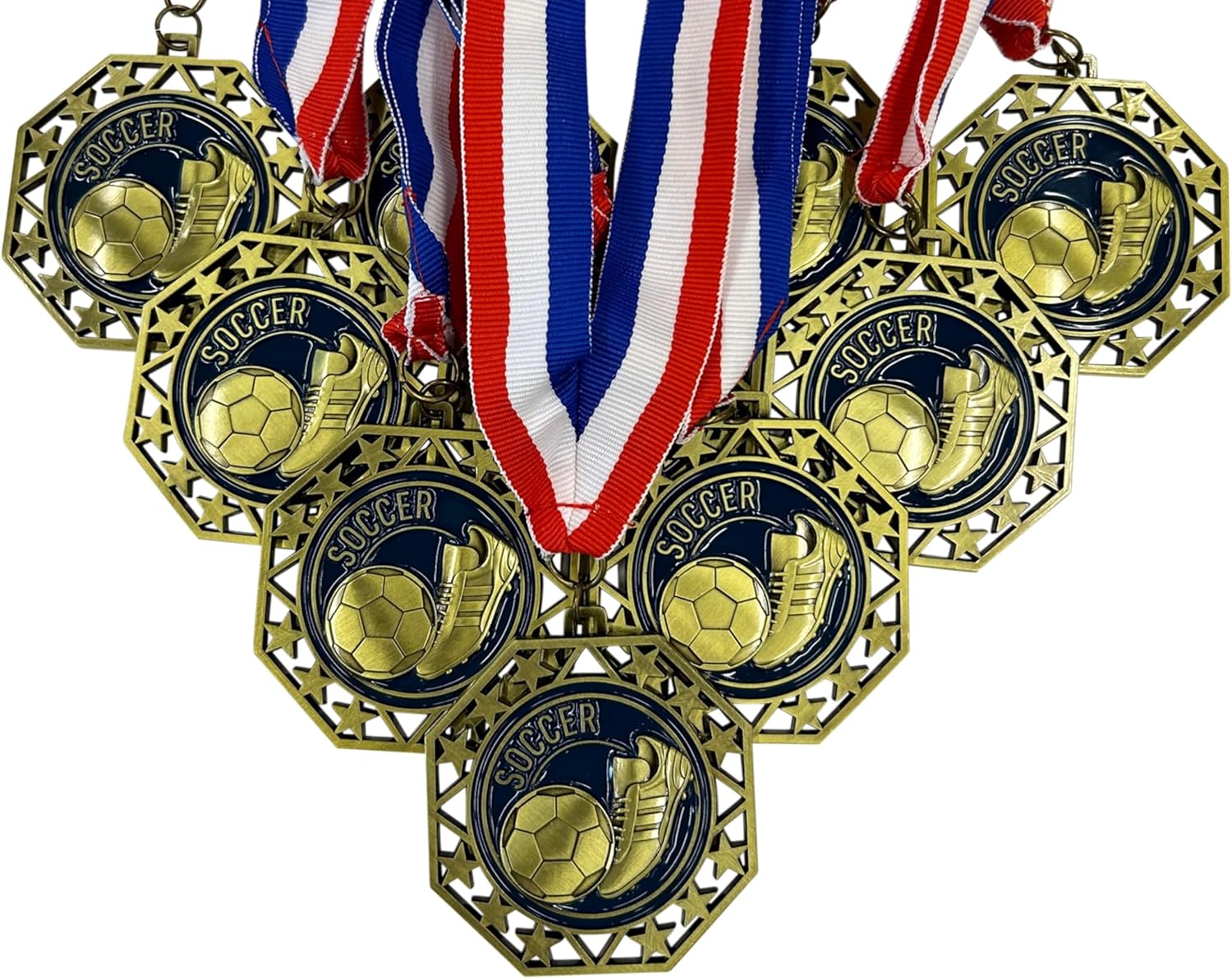 Express Medals Soccer Gold Medals Trophy Award with Neck Ribbons EMDC214Soccer - (Pack of 10)