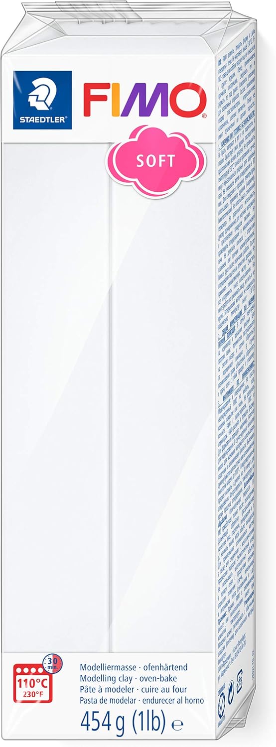 STAEDTLER FIMO Soft Polymer Clay - Oven Bake Clay for Modeling, Jewelry, Sculpting, 1 lb Block, White 8021-0, 454 (8021-1LB-0)