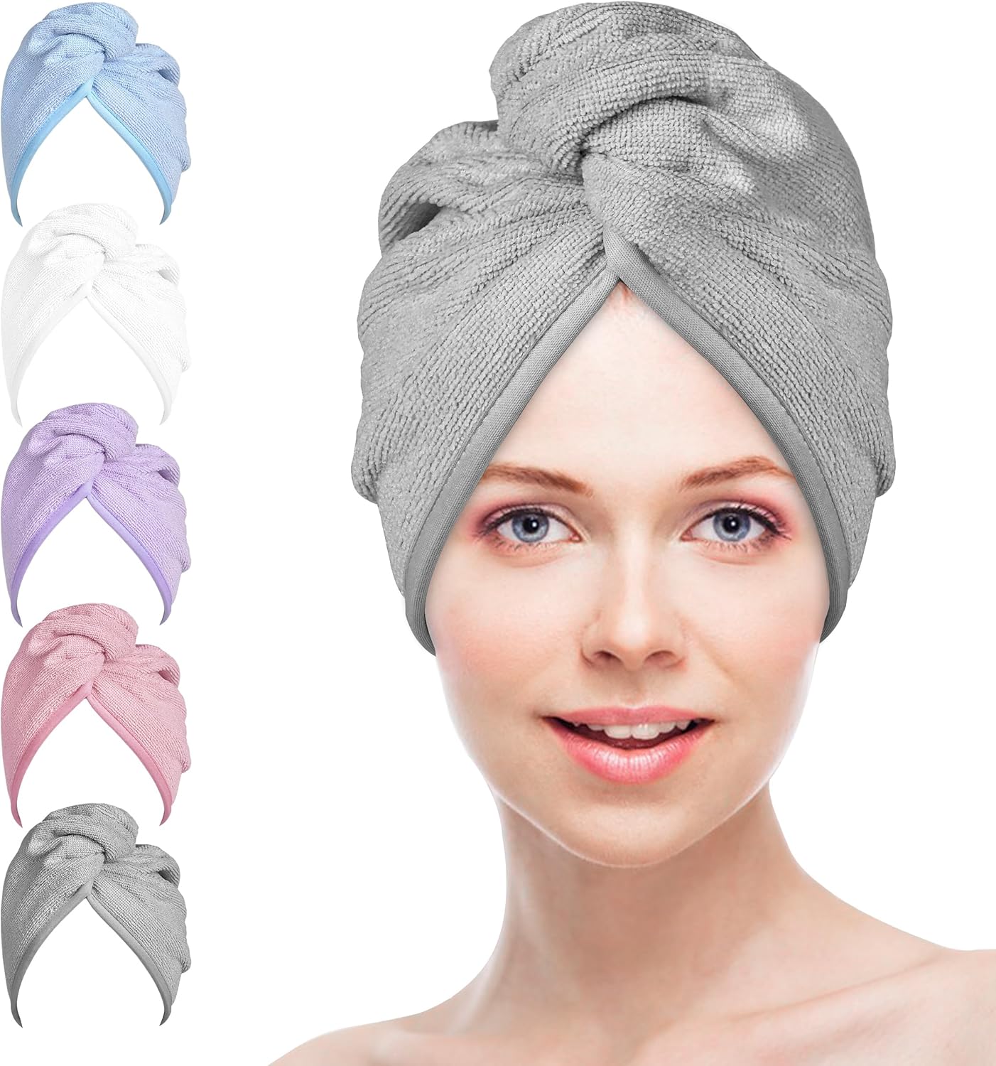 Microfiber Hair Towels Wrap Turban: 5 Packs Curly Hair Quick Dry Towel Set for Women - Hair Drying Towel Hair Dryer Shower Cap & Hair Accessories for Hair Care