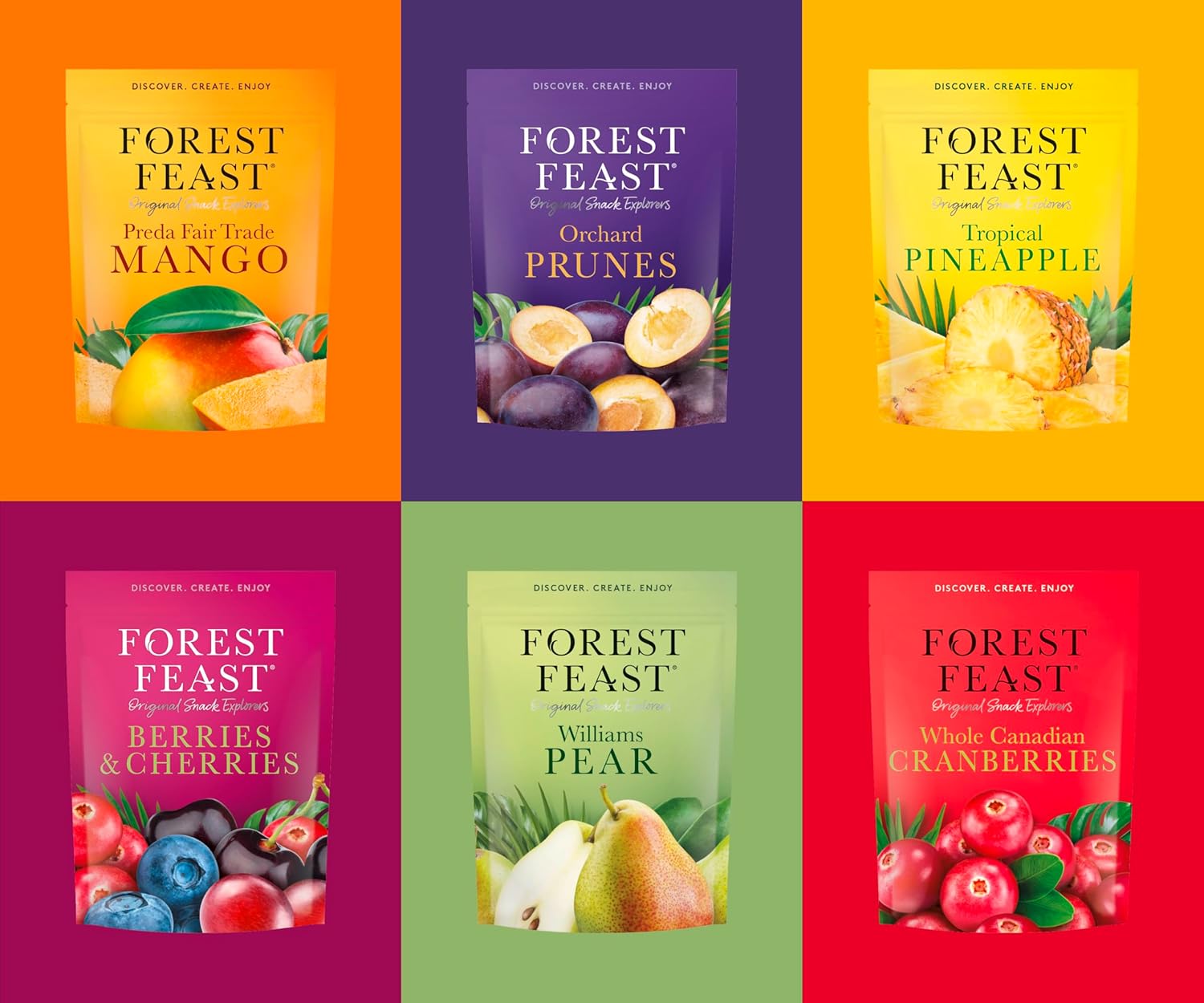 Forest Feast Dried Fruit - 6 Different Flavours. Contains A Range of Dried Fruit Snack Packs Including Award Winning Forest Feast Mango. Vegan Healthy Snack That Is High In Fibre And No Added Sugar.