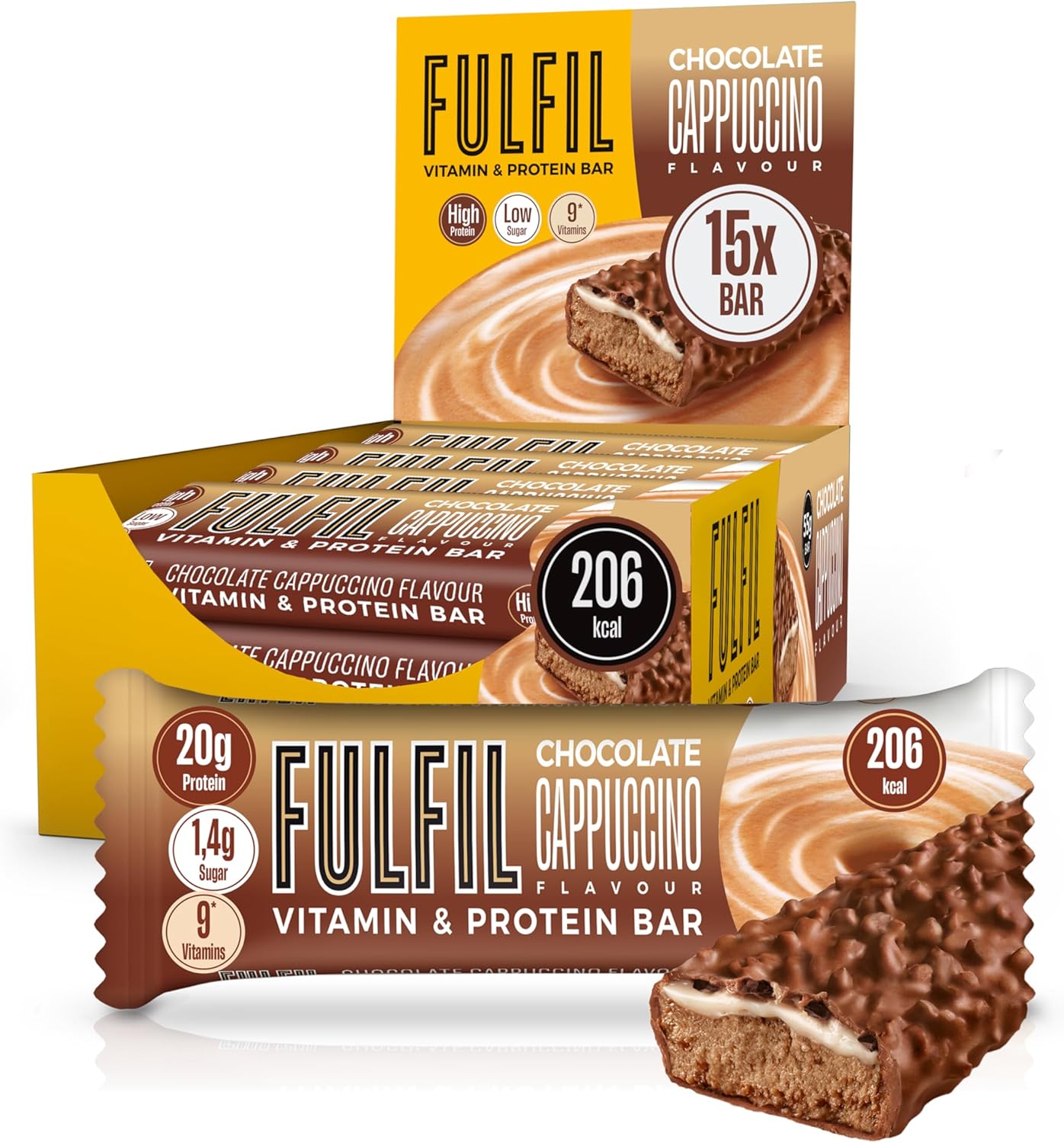 Fulfil Vitamin and Protein Bars (15 x 55 g Bars) - Chocolate Cappuccino Flavour - 20 g High Protein, 9 Vitamins, Low Sugar