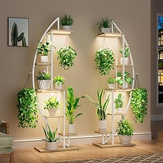 Plant Stand Indoor with Grow Lights, 6 Tiered Tall Plant Shelf, 63" Metal Plant Stand for Indoor Plants Multiple, Half-Moon Plant Rack Display Shelf, Plant Holder for Living Room, Patio,White