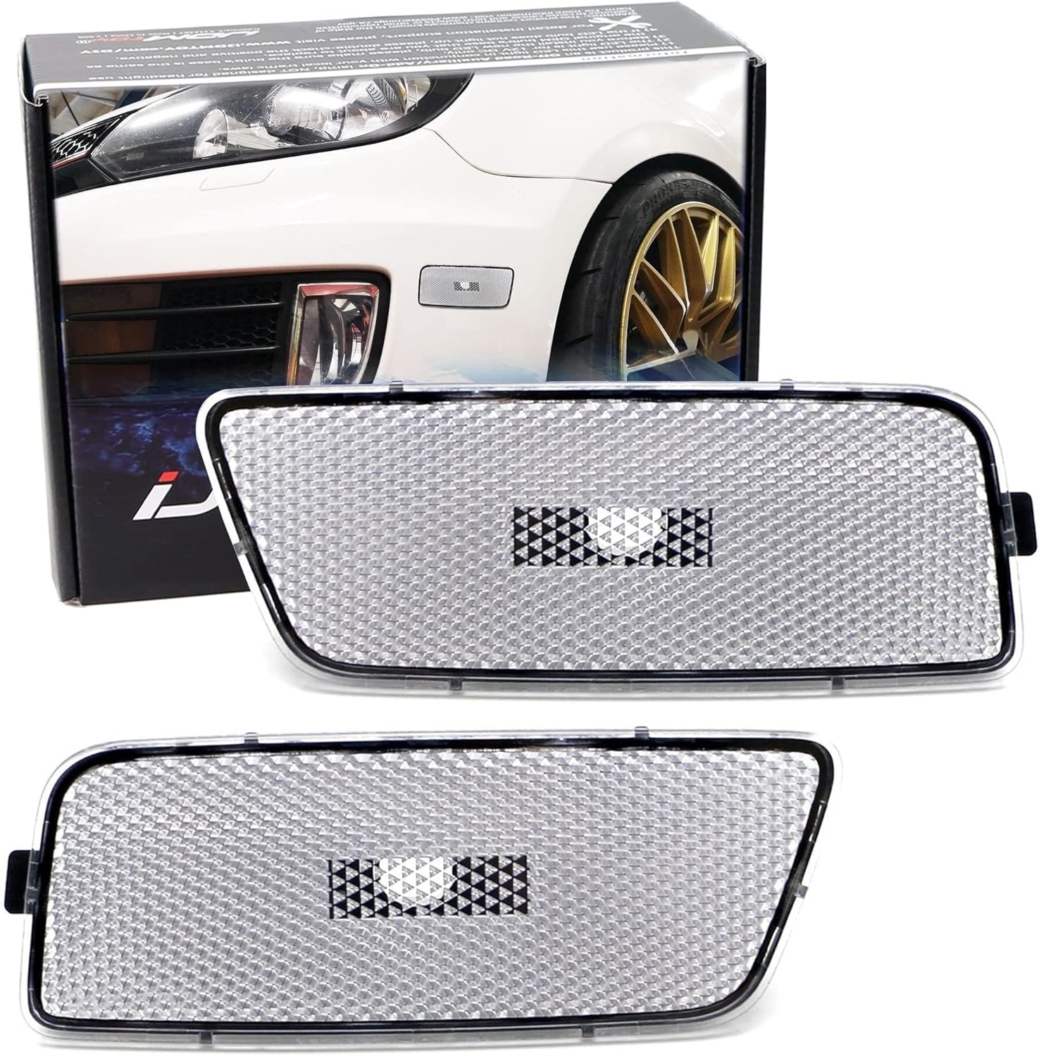 iJDMTOY Euro Clear/White Lens Front Bumper Side Marker Light Housing Replacements Compatible With Volkswagen: 2010-2014 MK6 GTI, Replace OEM Amber Sidemarker Lamps