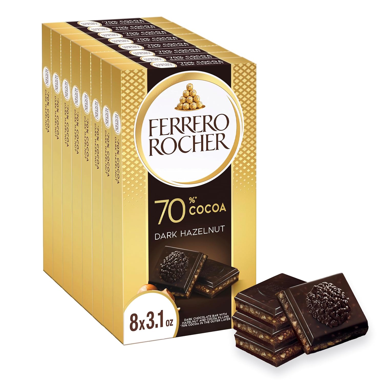 Ferrero Rocher premium chocolate bar, Dark chocolate bar, Hazelnuts and Cocoa Filling, Perfect Self Treat, 3.1 oz Each