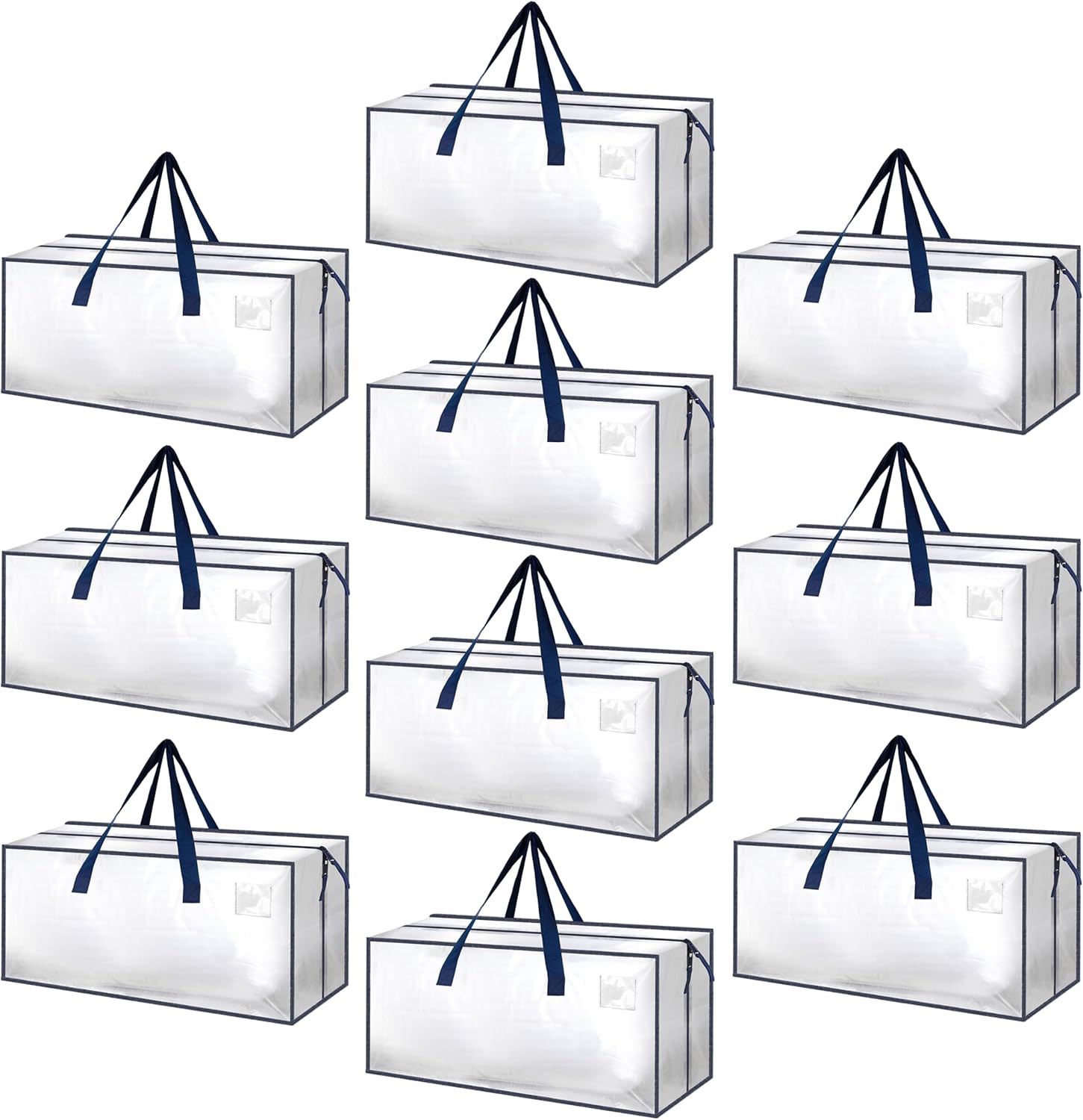 HealSmart 10 Pack Extra Large Moving Bags with Zippers & Carrying Handles, Heavy-Duty Storage Tote Moving Boxes for Dorm Room Essentials Storage Bags, Clear