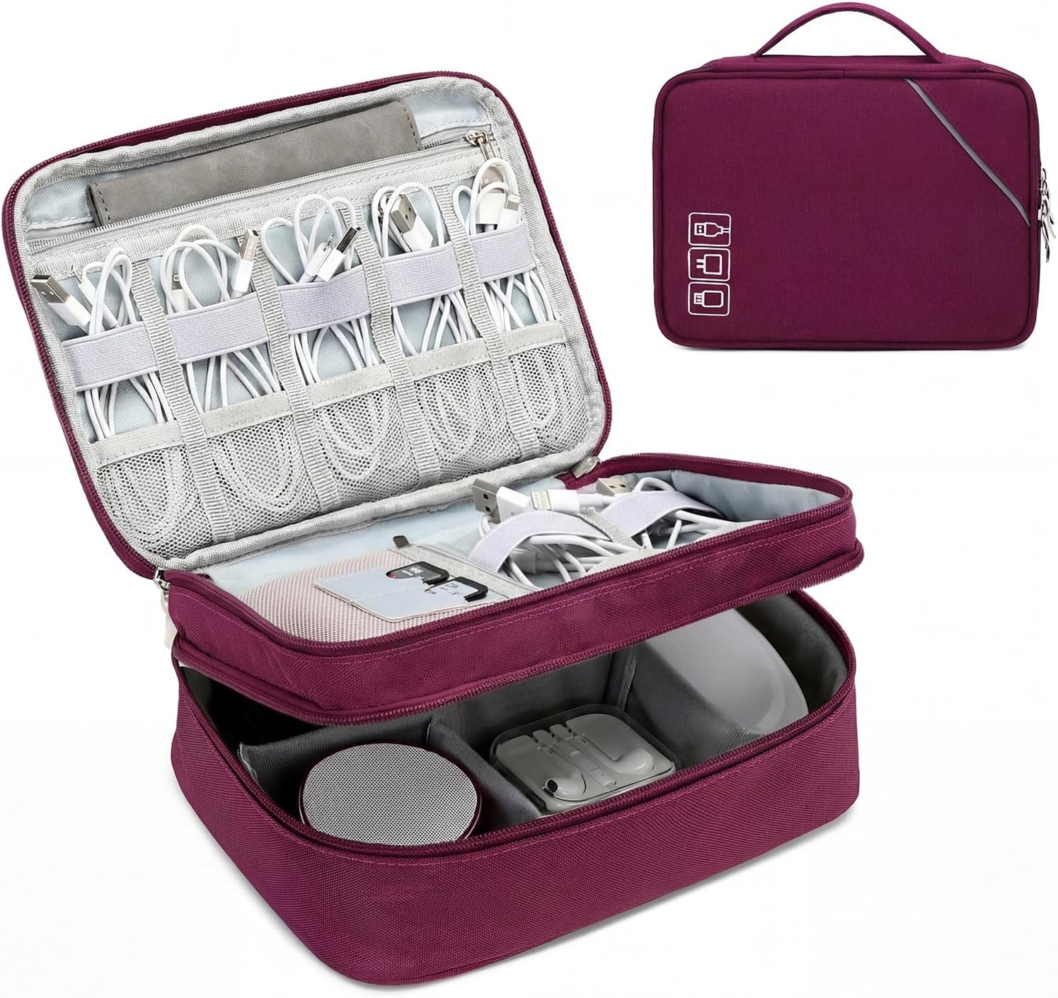 Lanola Electronic Organizer Travel Double Layer Cable Organizer Bag,Accessory Bag for Hard Drives,Cables,USB,SD Card,Memory Cards,Flash Drive,etc. - Red