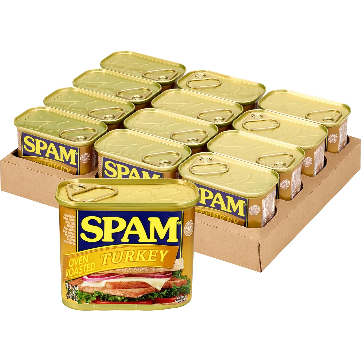 SPAM Oven Roasted Turkey, 12 oz Cans (Pack of 12) – Fully Cooked, Gluten-Free, 9g Protein per Serving