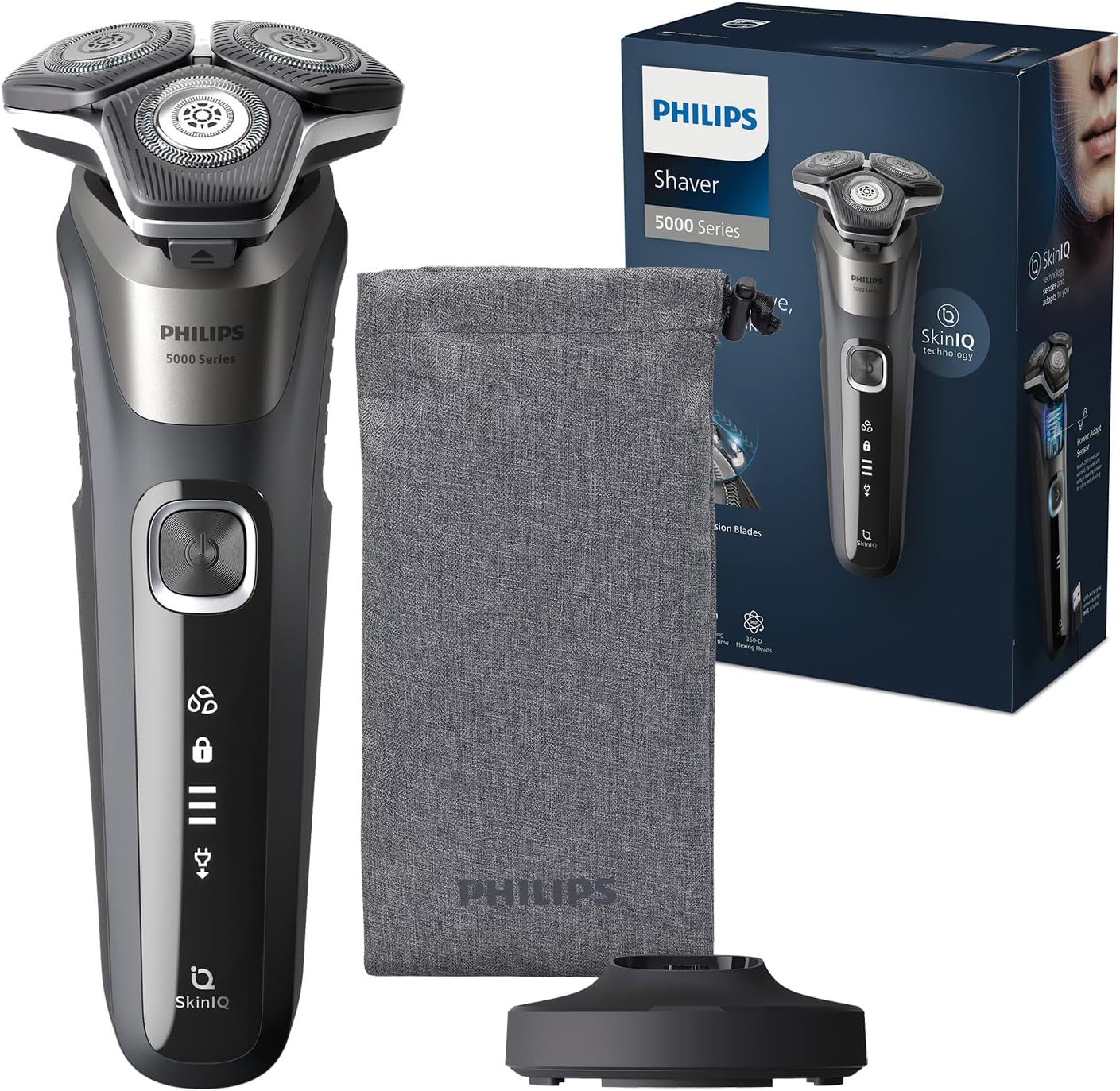 Philips Shaver Series 5000 - Wet & Dry Electric Shaver in Carbon Grey with 1 x Integrated Pop-up Trimmer, Soft Pouch, Protective Cap and Charging Stand (Model S5887/13)