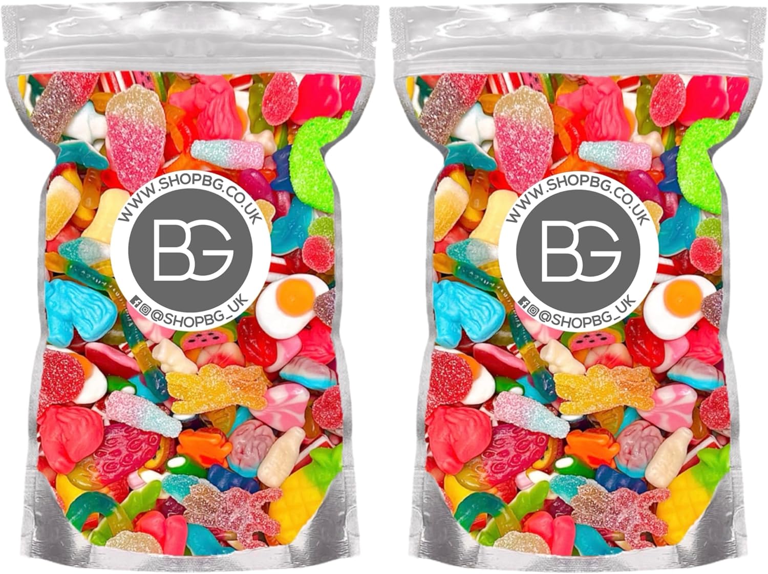 BG Pick & Mix Sweets - Sweeties Retro Candy Bundle Deal 2x Pouches - Mixed Sweets 800g