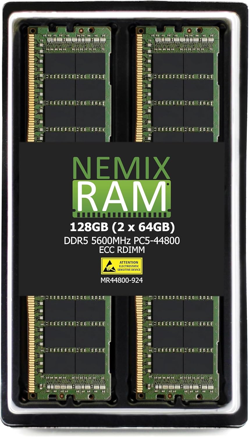 NEMIX RAM 128GB (2X64GB) DDR5 5600MHZ PC5-44800 2Rx4 1.1V CL46 288-PIN ECC RDIMM Registered Server Memory KIT