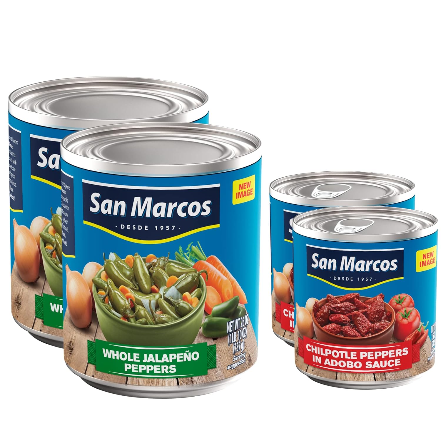 2 x San Marcos Whole Jalapeno Peppers, 26 oz and 2 x San Marcos, Chilpotle In Adobo Sauce, 7.5 Ounce