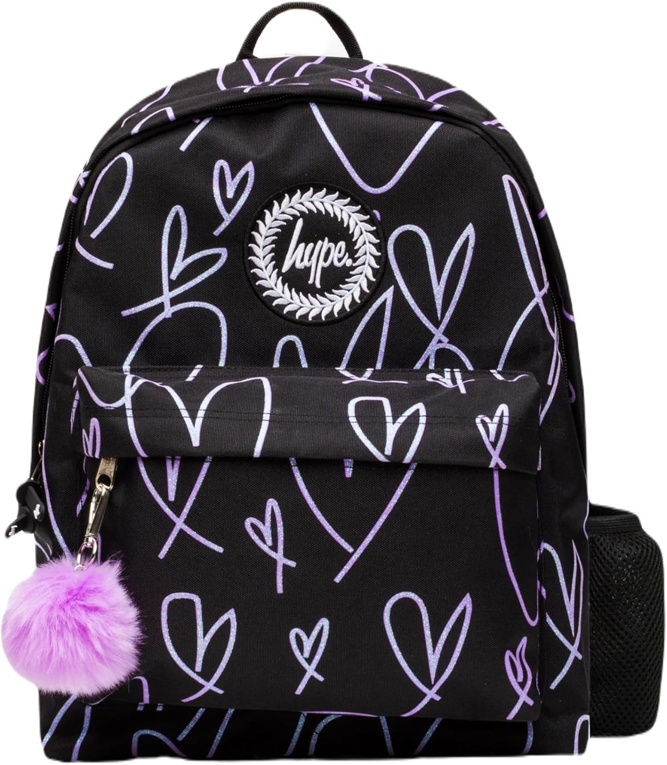 Hype Girl's Purple Glitter Heart Backpacks, One Size