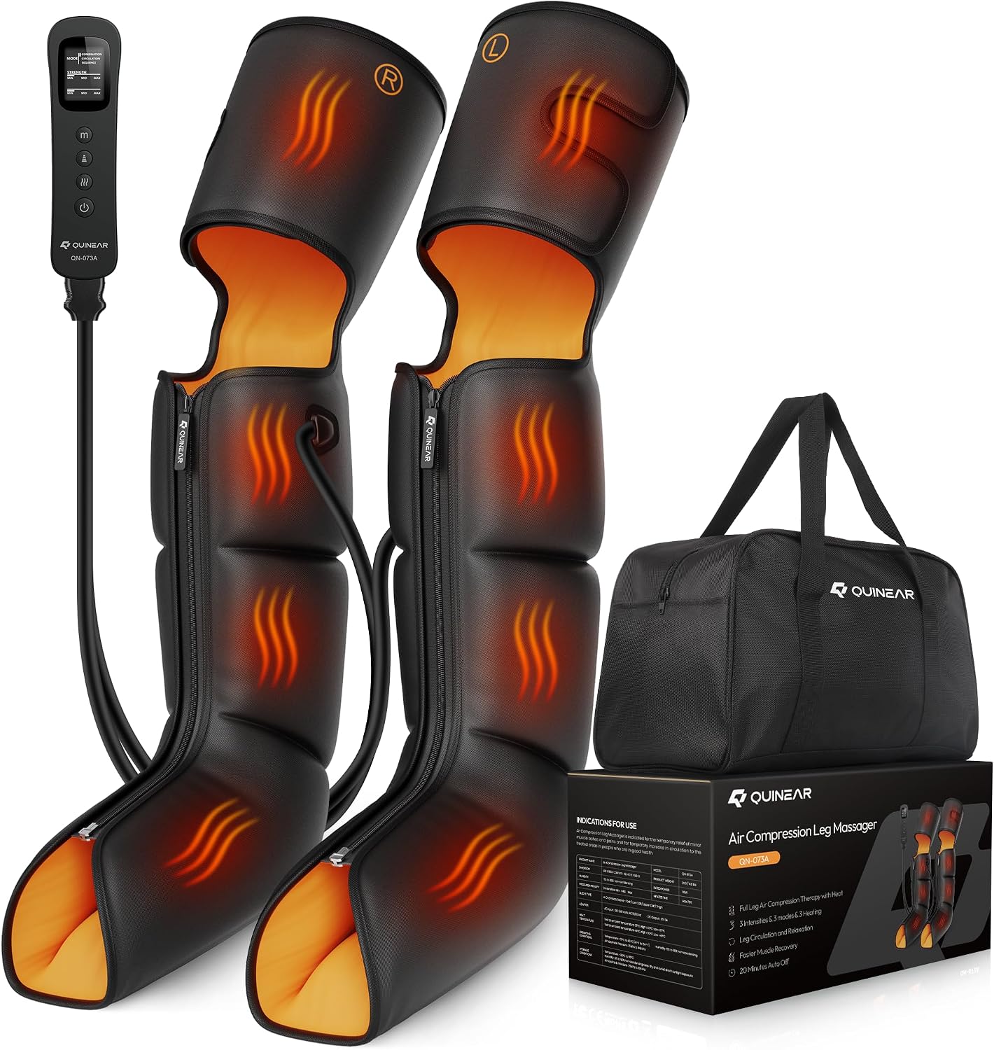 QUINEAR 3-in-1 Leg Compressin Massager with Heat for Pain Relief FSA-HSA