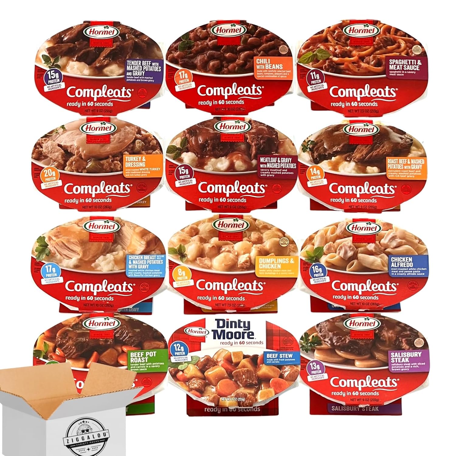 ZIGGALOU® Variety Gift Basket Assortment of Hormel Compleats Microwavable Pantry Staple Meals - 12 Flavor (12 Count)