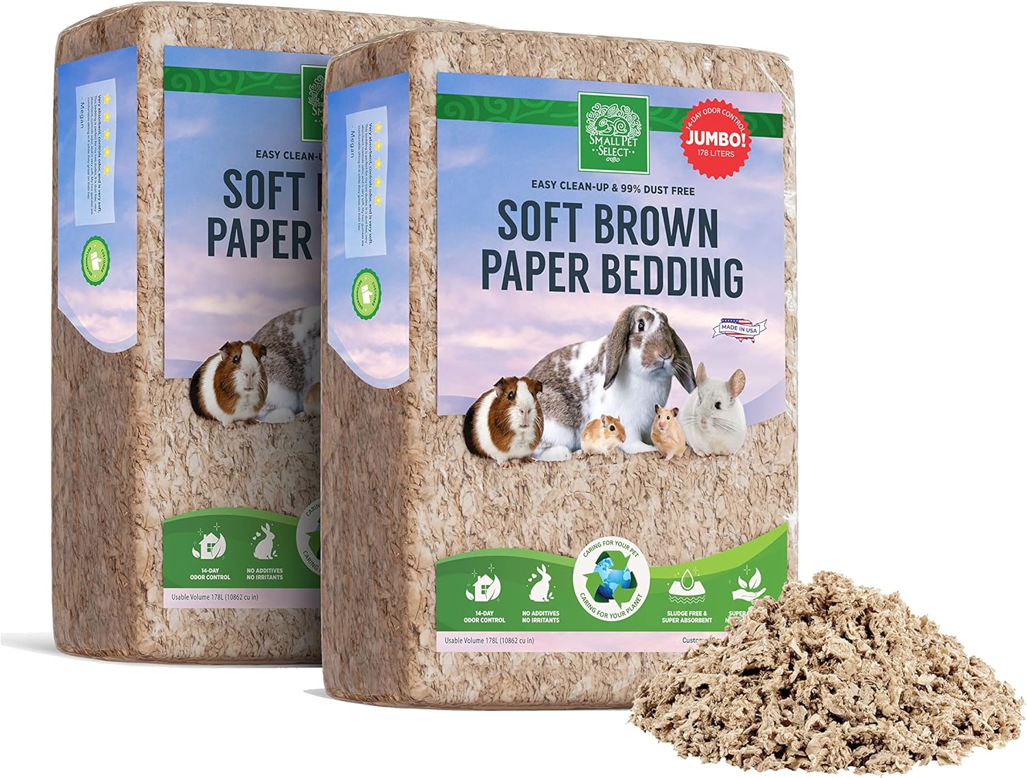 Small Pet Select Natural Paper Bedding, Jumbo 178L, 2-pack