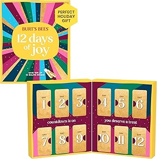 Burt's Bees Christmas Gifts, 12 Days of Joy Lip Balm Advent Calendar Gift Set, Moisturizing Lip Balm Pack Great for Stocking Stuffers, Tint-Free, Natural Origin Lip Treatment (12-Pack)