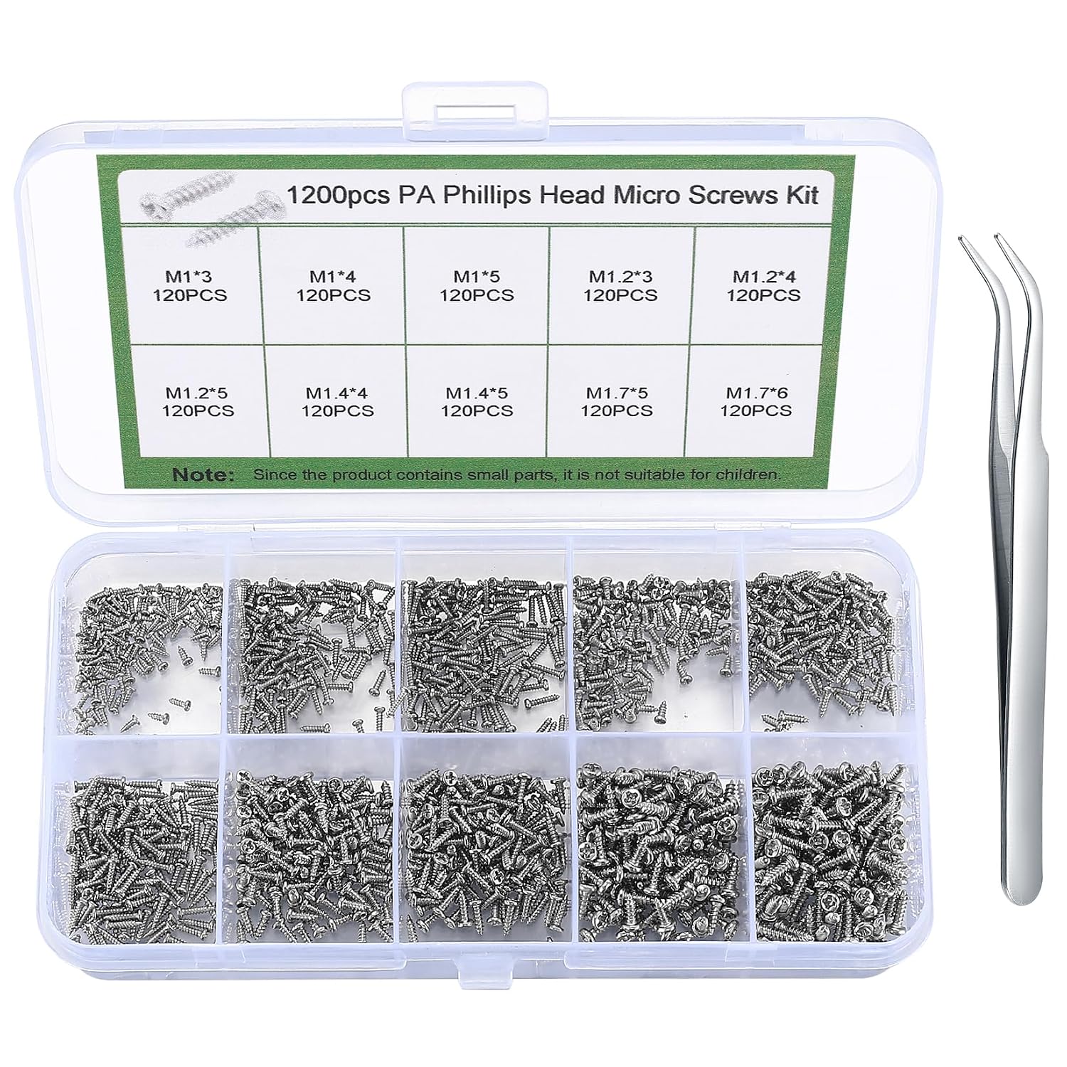 1200 Pcs Self-Tapping Screws - Assorted M1/M1.2/M1.4/M1.7 (Nickel Plated)