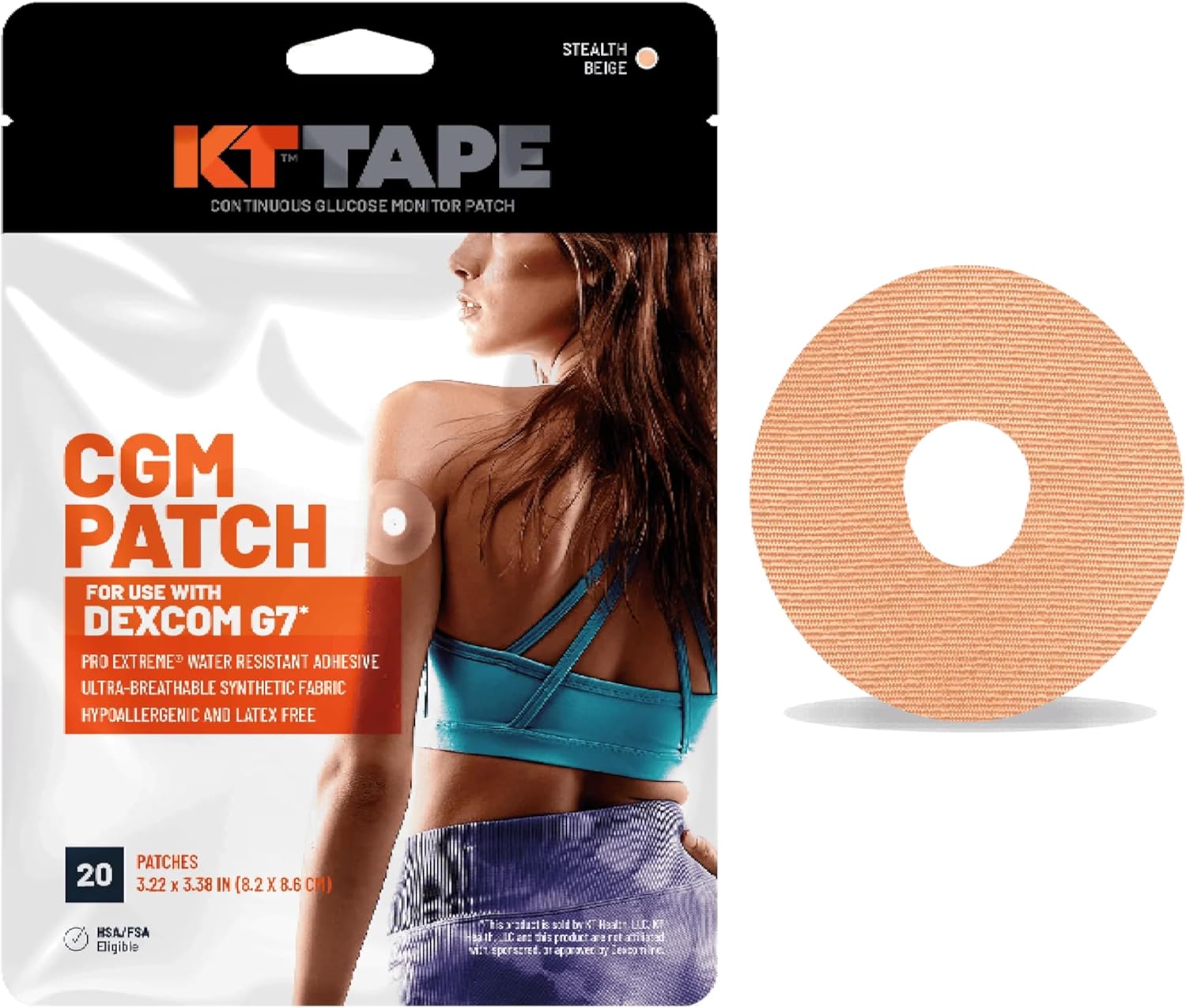 KT Tape, Dexcom G7 CGM Patch, Pro Extreme Water Resistant Adhesive, Ultra-Breathable Synthetic Fabric